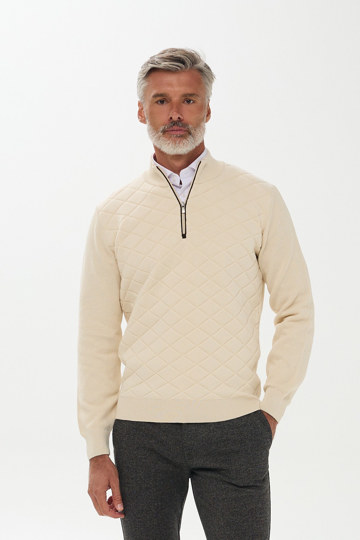 ΑΝΔΡΙΚΟ ΕΚΡΟΥ ΠΟΥΛΟΒΕΡ PORTOBELLO'S LUPETTO ZIP ΜΕ ΚΑΠΙΤΟΝΕ ΣΧΕΔΙΟ REGULAR FIT