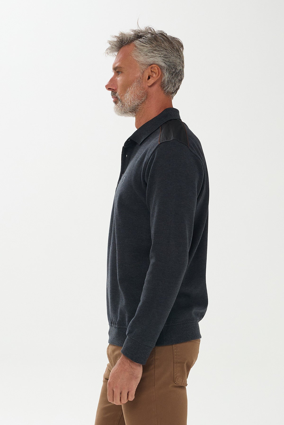 ΑΝΔΡΙΚΟ ΜΑΚΡΥΜΑΝΙΚΟ POLO PORTOBELLO'S ΣΕ ΧΡΩΜΑ ΓΡΑΦΙΤΗ ΜΕ ΛΕΠΤΟΜΕΡΕΙΕΣ REGULAR FIT