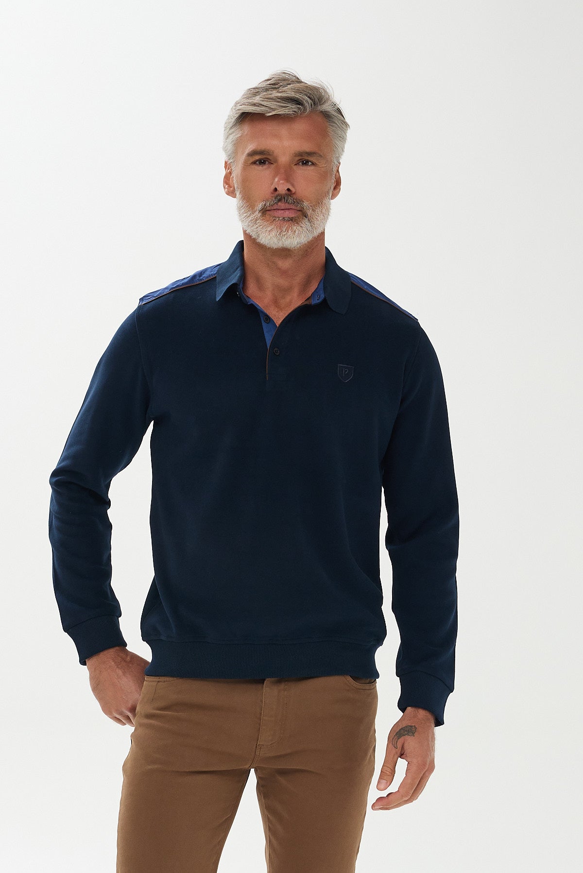 ΑΝΔΡΙΚΟ ΜΠΛΕ ΜΑΚΡΥΜΑΝΙΚΟ POLO PORTOBELLO'S ΜΕ ΛΕΠΤΟΜΕΡΕΙΕΣ REGULAR FIT