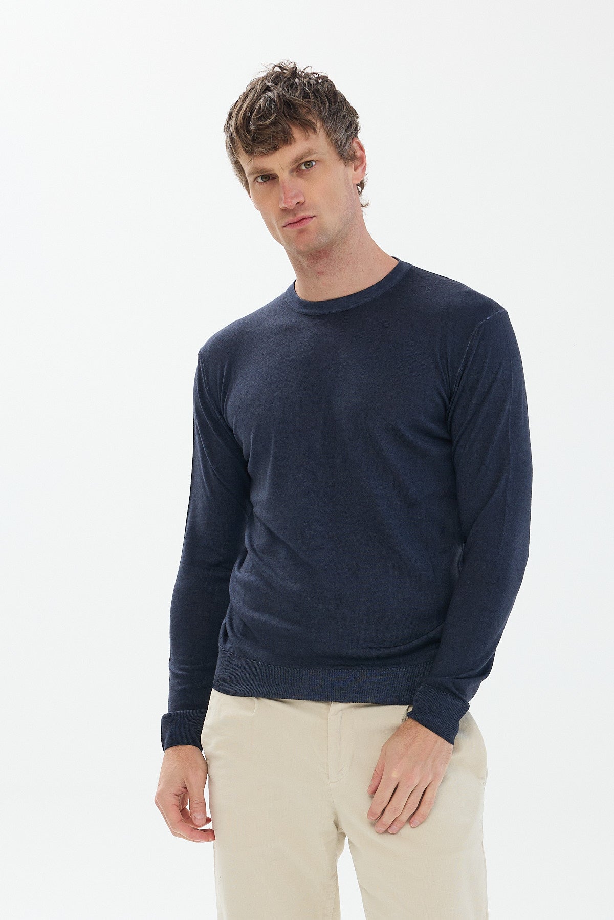 ΑΝΔΡΙΚΟ ΜΠΛΕ ΜΑΛΛΙΝΟ ΠΟΥΛΟΒΕΡ PORTOBELLO'S ΜΕ ΛΑΙΜΟΚΟΨΗ REGULAR FIT