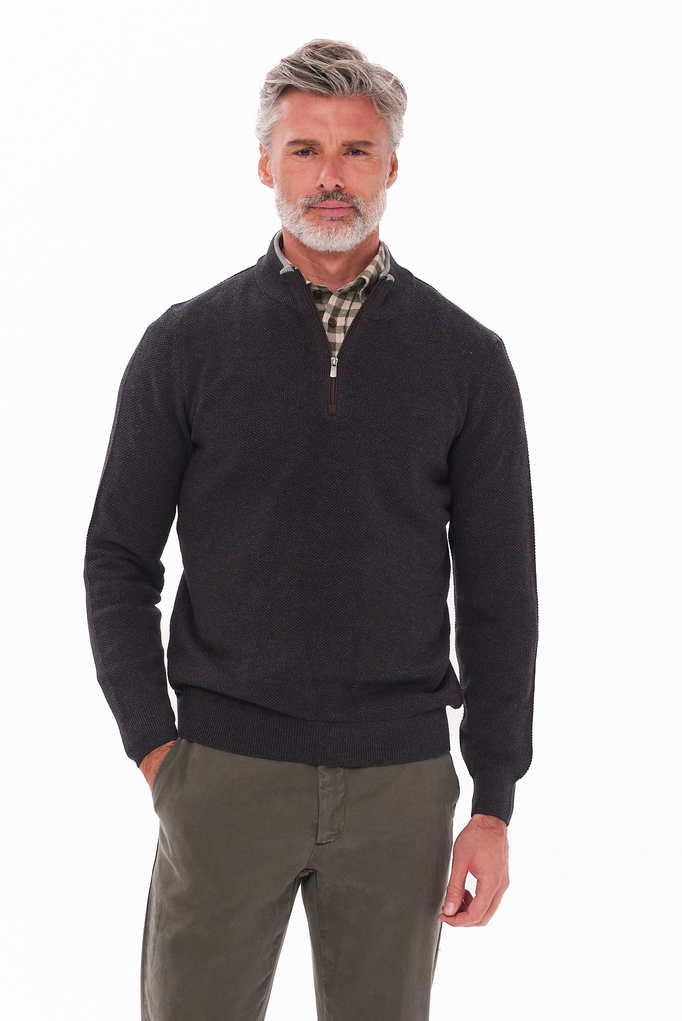 ΑΝΔΡΙΚΟ ΠΟΥΛΟΒΕΡ LUPETTO ZIP PORTOBELLO'S ΣΤΟ ΧΡΩΜΑ ΤΟΥ ΓΡΑΦΙΤΗ REGULAR FIT