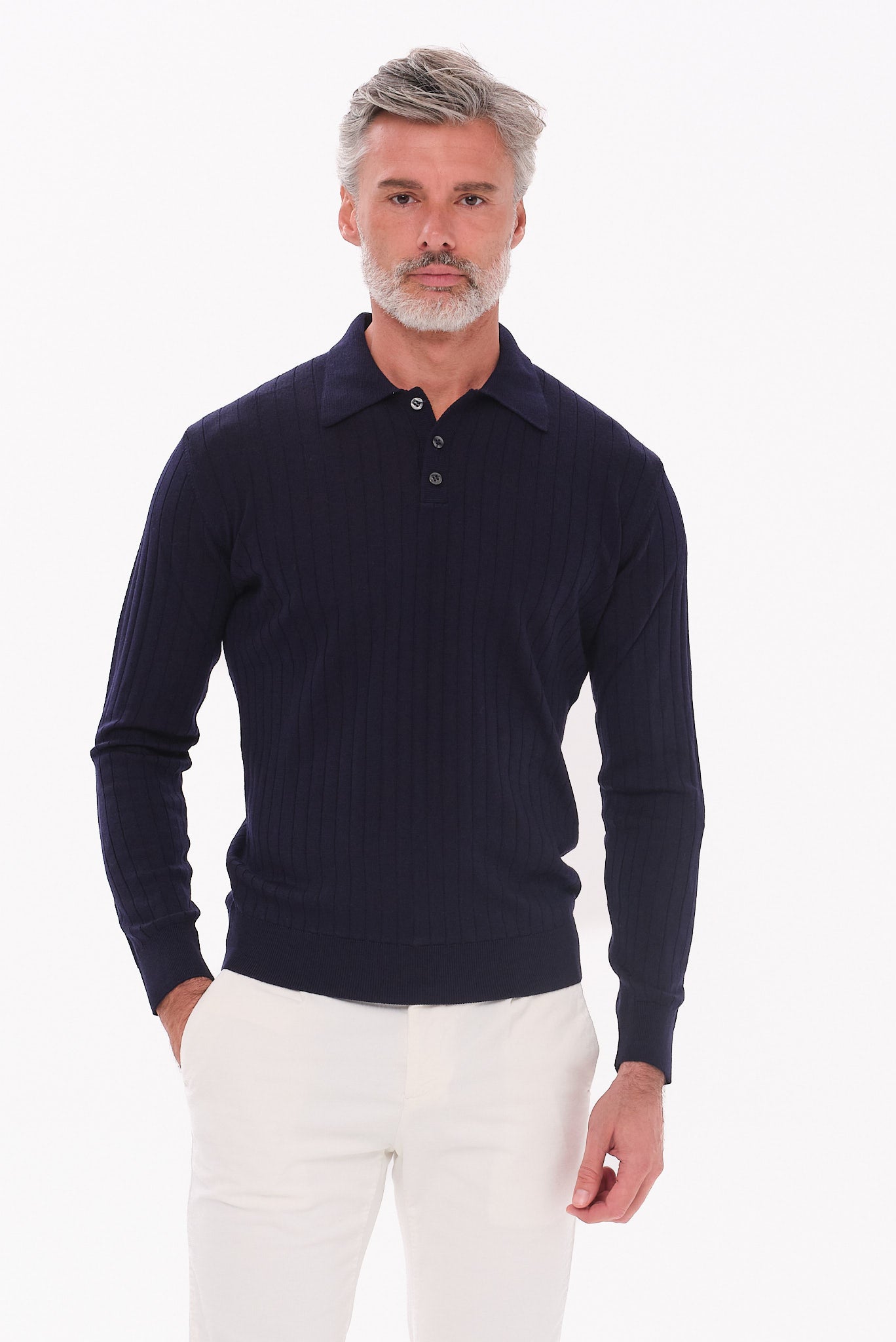 ΑΝΔΡΙΚΟ ΜΠΛΕ ΜΑΛΛΙΝΟ POLO ΜΑΚΡΥΜΑΝΙΚΟ PORTOBELLO'S REGULAR FIT