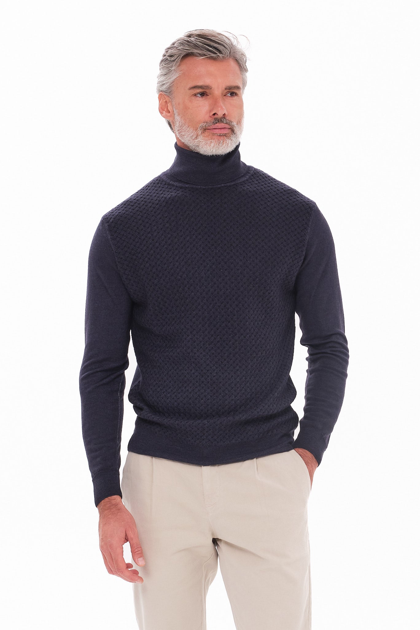 ΑΝΔΡΙΚΟ ΜΠΛΕ ΜΑΛΛΙΝΟ ΖΙΒΑΓΚΟ PORTOBELLO'S REGULAR FIT ΜΕ ΜΙΚΡΟΣΧΕΔΙΟ