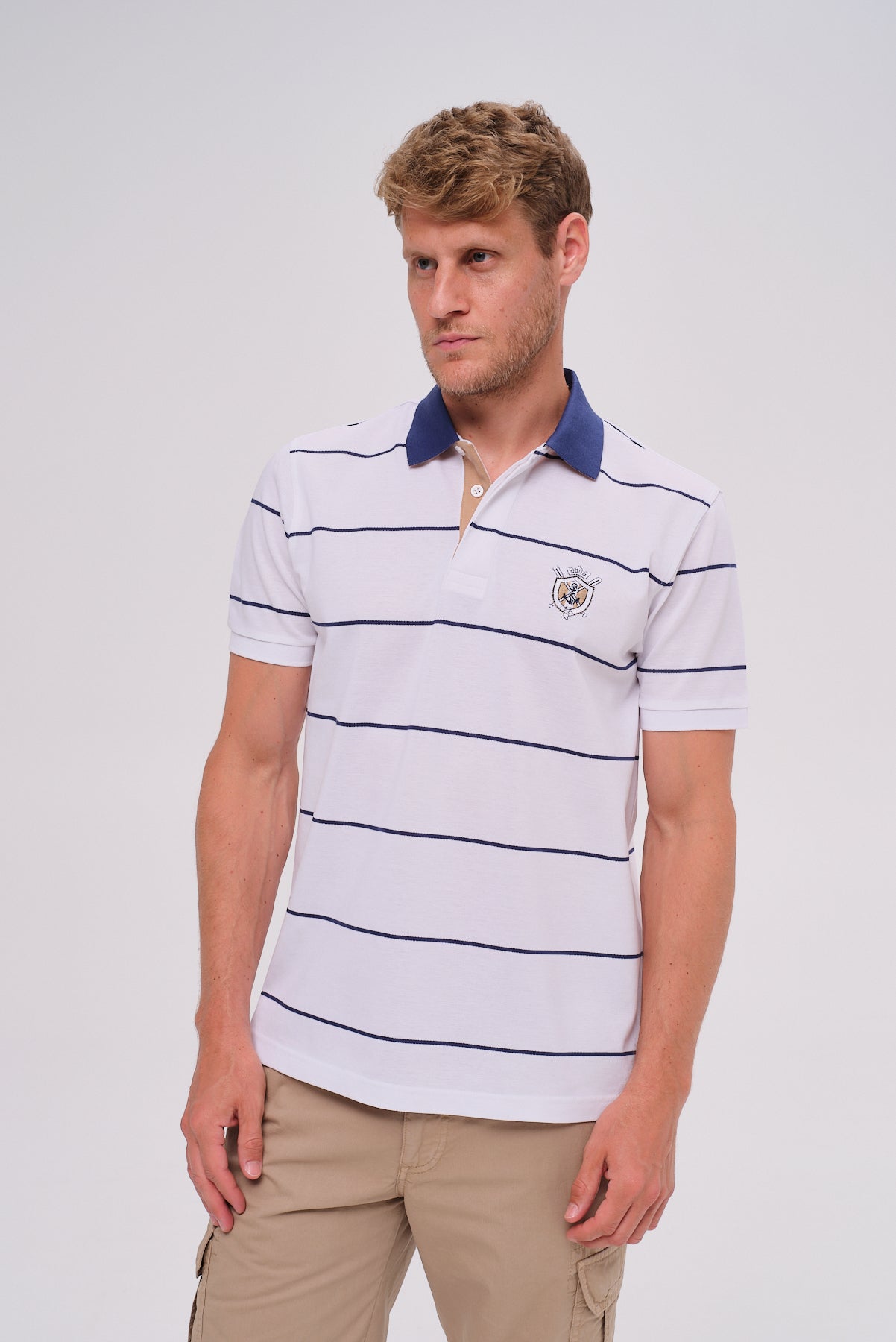 ΑΝΔΡΙΚΟ POLO ΚΟΝΤΟΜΑΝΙΚΟ ΛΕΥΚΟ ΜΠΛΕ ΡΙΓΕ PORTOBELLO'S