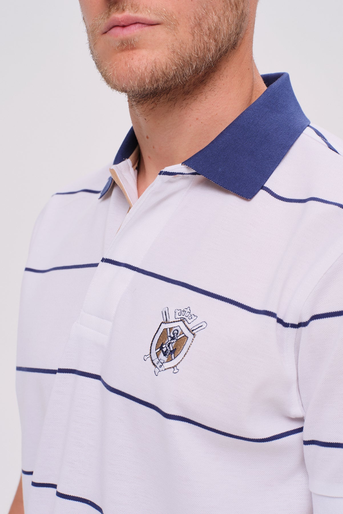 ΑΝΔΡΙΚΟ POLO ΚΟΝΤΟΜΑΝΙΚΟ ΛΕΥΚΟ ΜΠΛΕ ΡΙΓΕ PORTOBELLO'S