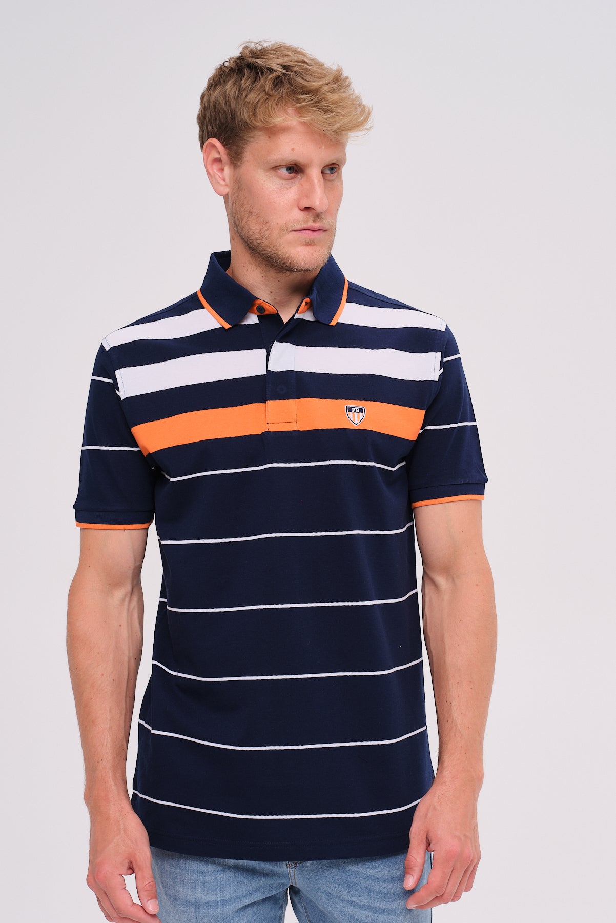 ΑΝΔΡΙΚΟ POLO ΚΟΝΤΟΜΑΝΙΚΟ ΜΠΛΕ ΠΟΡΤΟΚΑΛΙ PORTOBELLO'S ΜΕ ΚΑΘΕΤΕΣ ΡΙΓΕΣ