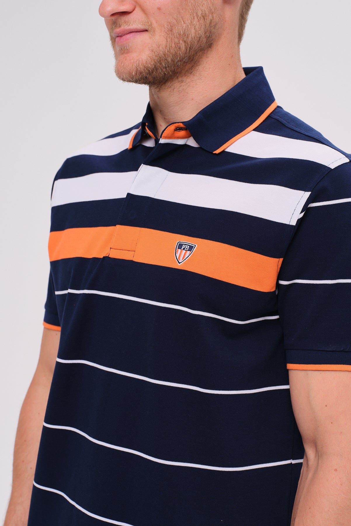 ΑΝΔΡΙΚΟ POLO ΚΟΝΤΟΜΑΝΙΚΟ ΜΠΛΕ ΠΟΡΤΟΚΑΛΙ PORTOBELLO'S ΜΕ ΚΑΘΕΤΕΣ ΡΙΓΕΣ