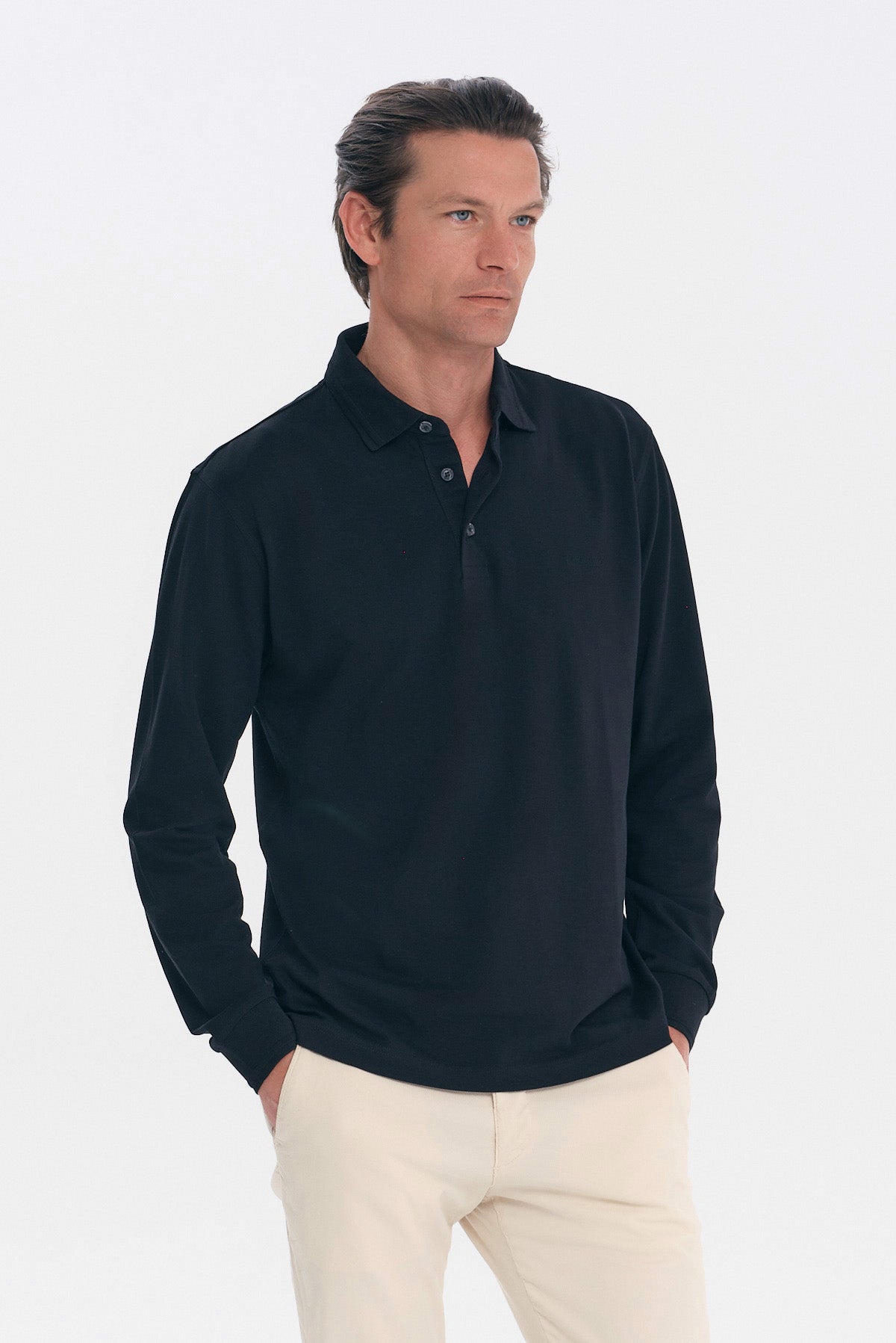 ΑΝΔΡΙΚΟ ΜΑΥΡΟ ΜΑΚΡΥΜΑΝΙΚΟ POLO REGULAR FIT COTTON PIMA PORTOBELLO'S