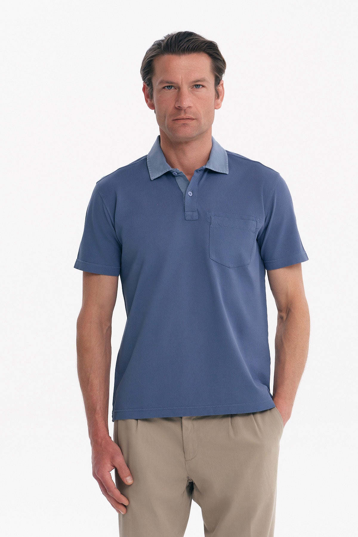 ΑΝΔΡΙΚΟ ΜΠΛΕ ΡΑΦ POLO REGULAR FIT ΜΕ ΤΣΕΠΗ ΣΤΟ ΣΤΗΘΟΣ