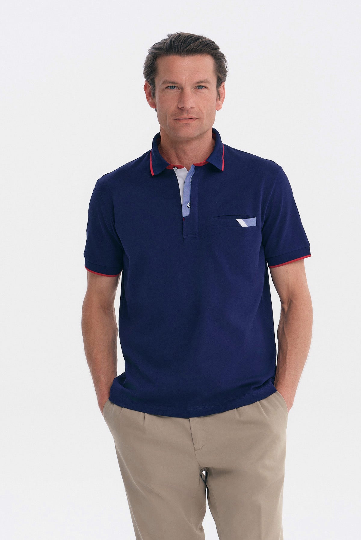 ΑΝΔΡΙΚΟ ΜΠΛΕ POLO REGULAR FIT ΜΕ ΛΕΠΤΟΜΕΡΕΙΕΣ