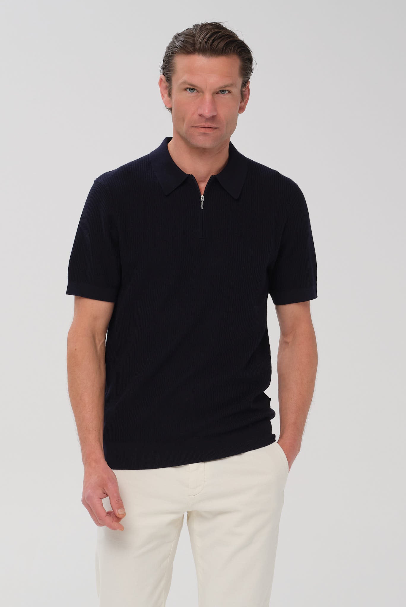 ΑΝΔΡΙΚΟ ΜΠΛΕ ΠΛΕΚΤΟ ΚΟΝΤΟΜΑΝΙΚΟ POLO ZIP PORTOBELLO'S REGULAR FIT
