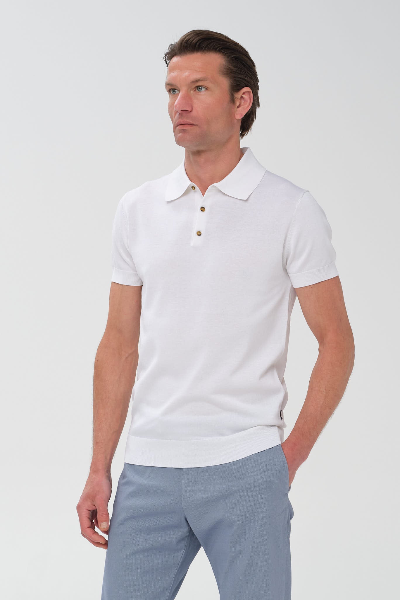 ΑΝΔΡΙΚΟ ΠΛΕΚΤΟ ΛΕΥΚΟ ΚΟΝΤΟΜΑΝΙΚΟ POLO PORTOBELLO'S ΜΕ ΜΕΤΑΞΙ REGULAR FIT