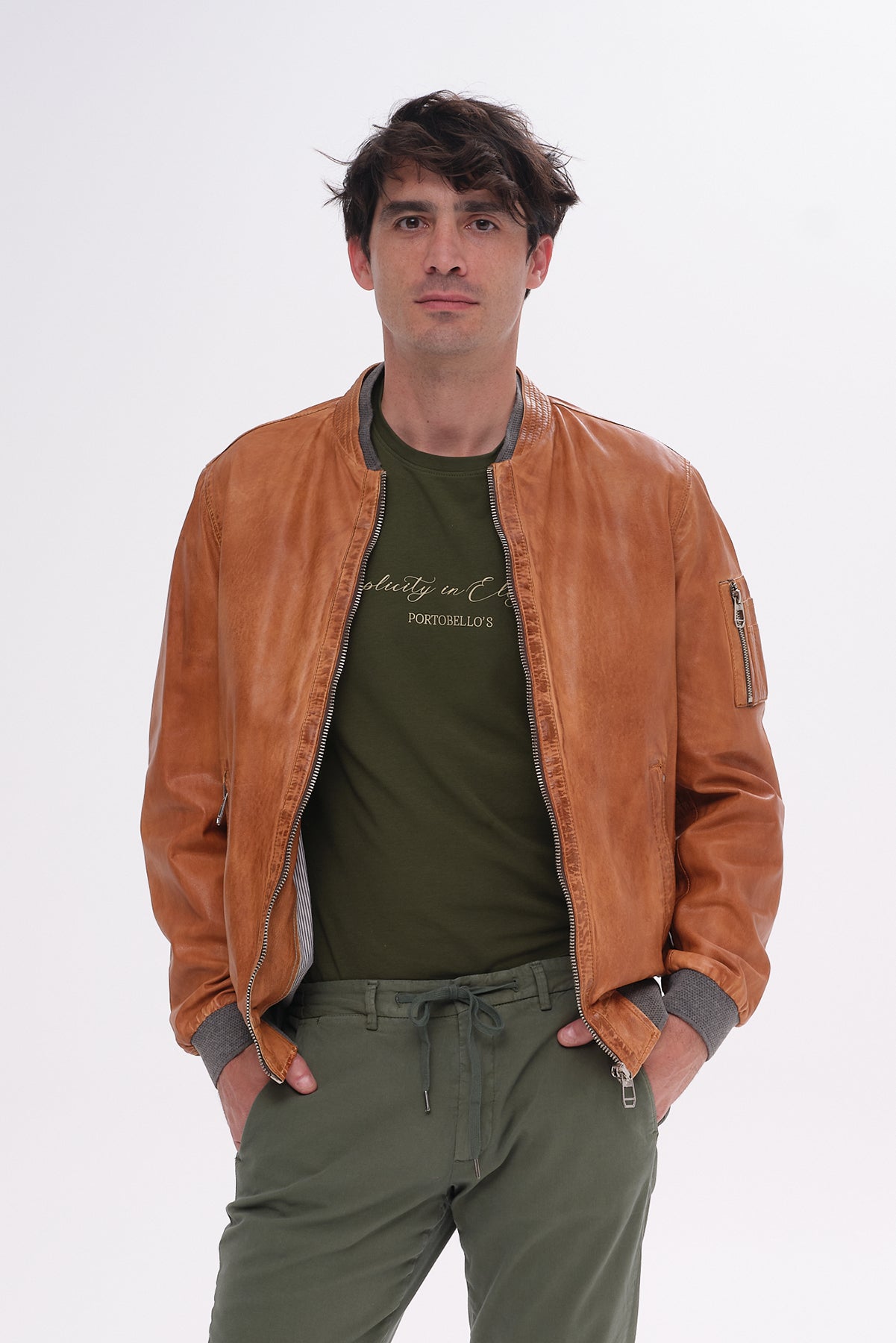 ΑΝΔΡΙΚΟ ΔΕΡΜΑΤΙΝΟ ΜΠΟΥΦΑΝ BOMBER MILESTONE ΣΕ ΤΑΜΠΑ ΧΡΩΜΑ