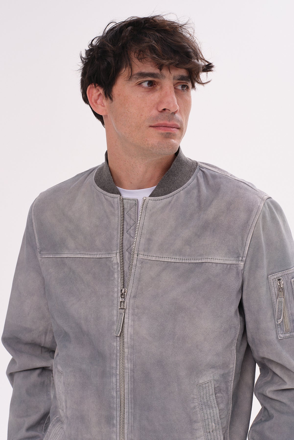 ΑΝΔΡΙΚΟ SUEDE ΜΠΟΥΦΑΝ BOMBER MILESTONE ΣΕ ΓΚΡΙ ΑΠΟΧΡΩΣΗ