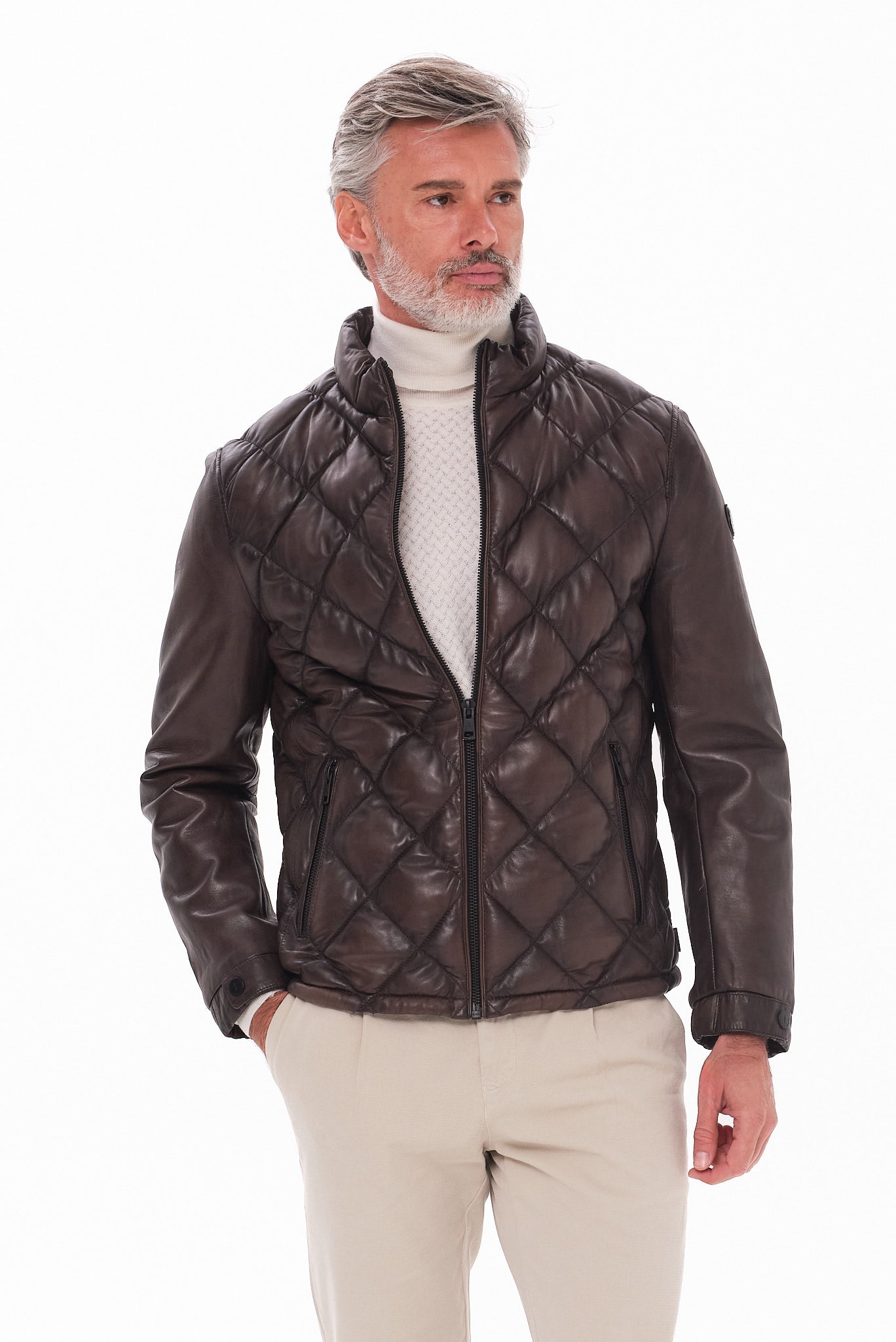 ΑΝΔΡΙΚΟ ΔΕΡΜΑΤΙΝΟ ΤΖΑΚΕΤ DONDERS ΣΕ ΚΑΦΕ ΧΡΩΜΑ ΜΕ ΚΑΠΙΤΟΝΕ ΣΧΕΔΙΟ REGULAR FIT