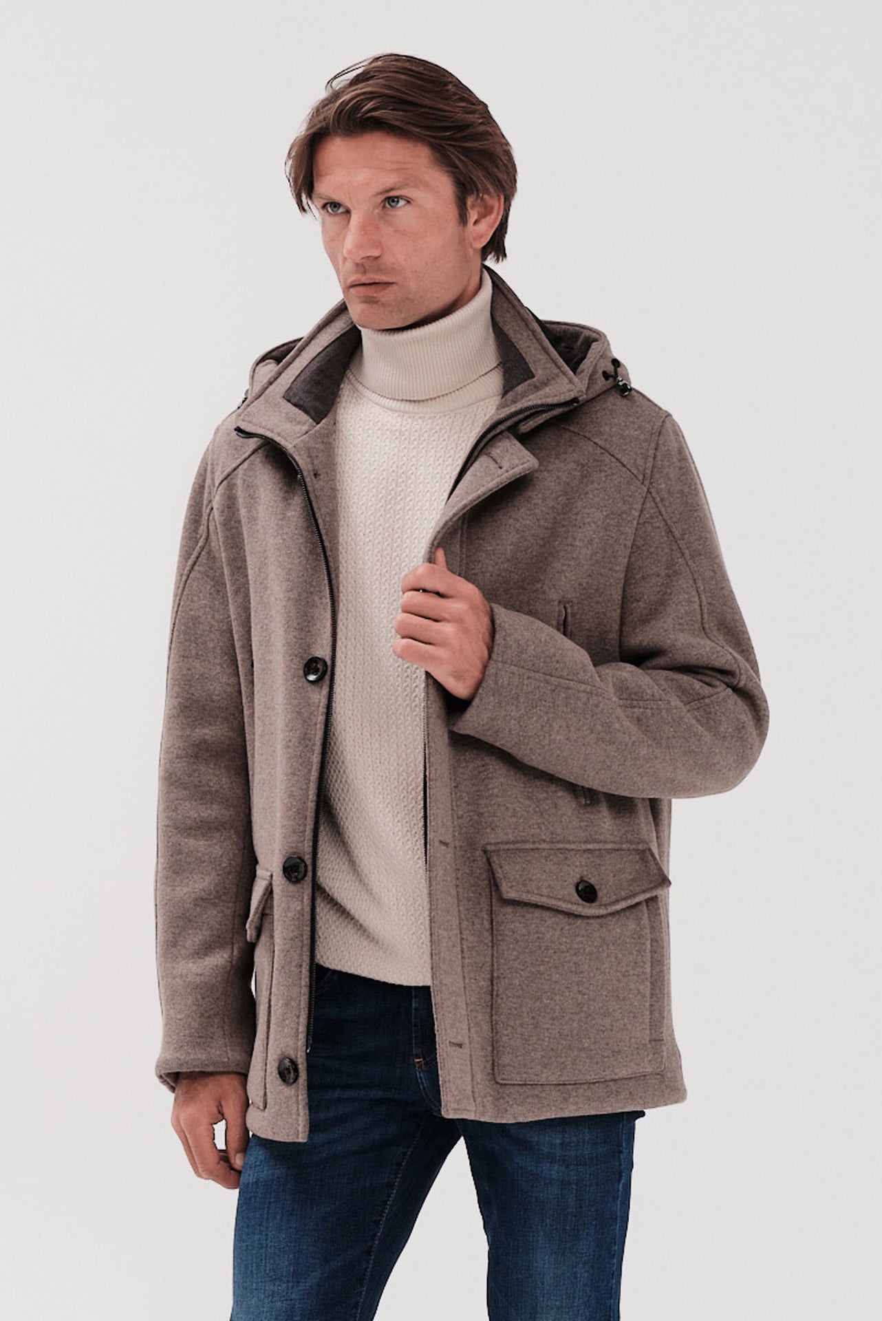 ΑΝΔΡΙΚΟ ΜΠΕΖ ΣΚΟΥΡΟ ΠΑΛΤΟ ΜΕ ΚΟΥΚΟΥΛΑ BUGATTI REGULAR FIT