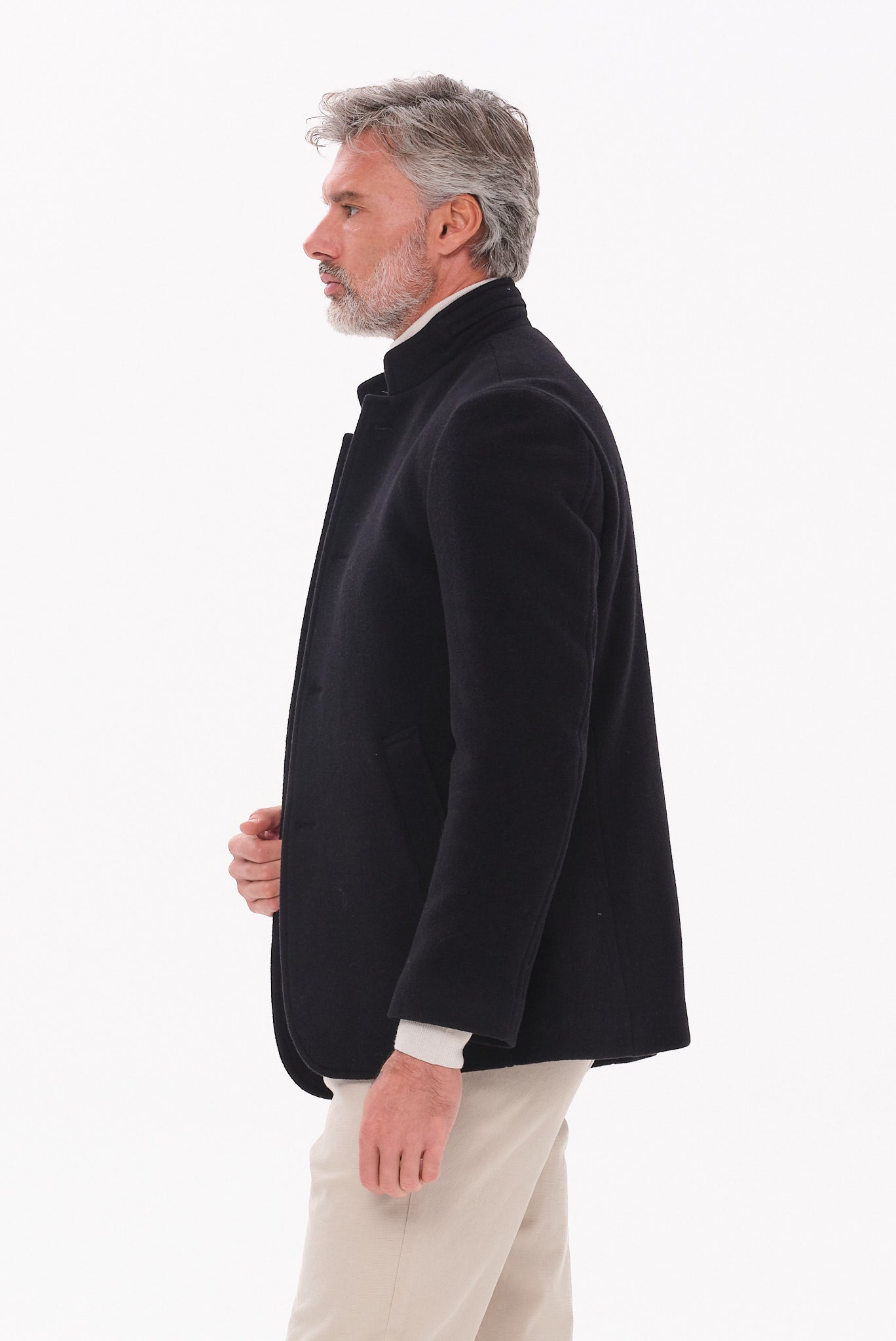 ΑΝΔΡΙΚΟ ΜΑΥΡΟ ΗΜΙΠΑΛΤΟ PORTOBELLO'S ΜΕ ΜΑΟ ΓΙΑΚΑ REGULAR FIT