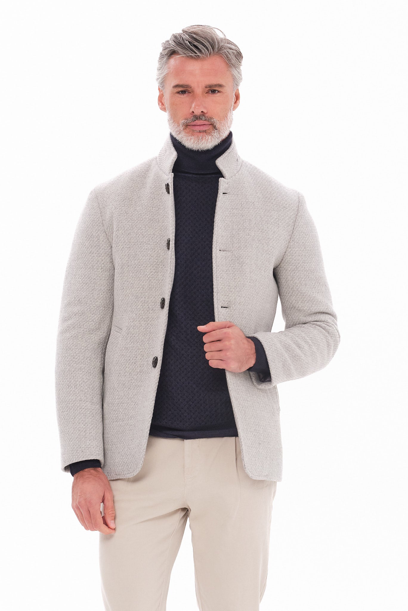 ΑΝΔΡΙΚΟ ΑΝΟΙΧΤΟ ΓΚΡΙ ΗΜΙΠΑΛΤΟ PORTOBELLO'S ΜΕ ΜΑΟ ΓΙΑΚΑ REGULAR FIT