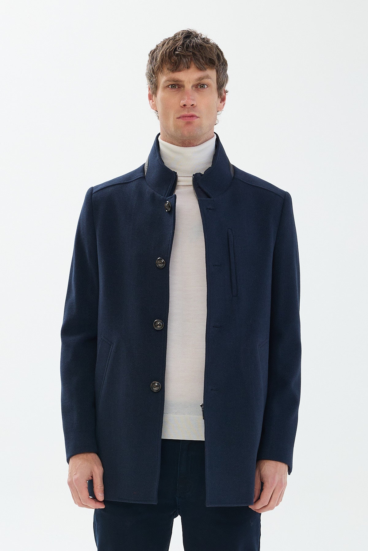 ΑΝΔΡΙΚΟ ΜΠΛΕ ΠΑΛΤΟ PORTOBELLO'S ΜΕ ΔΕΡΜΑΤΙΝΕΣ ΛΕΠΤΟΜΕΡΕΙΕΣ REGULAR FIT