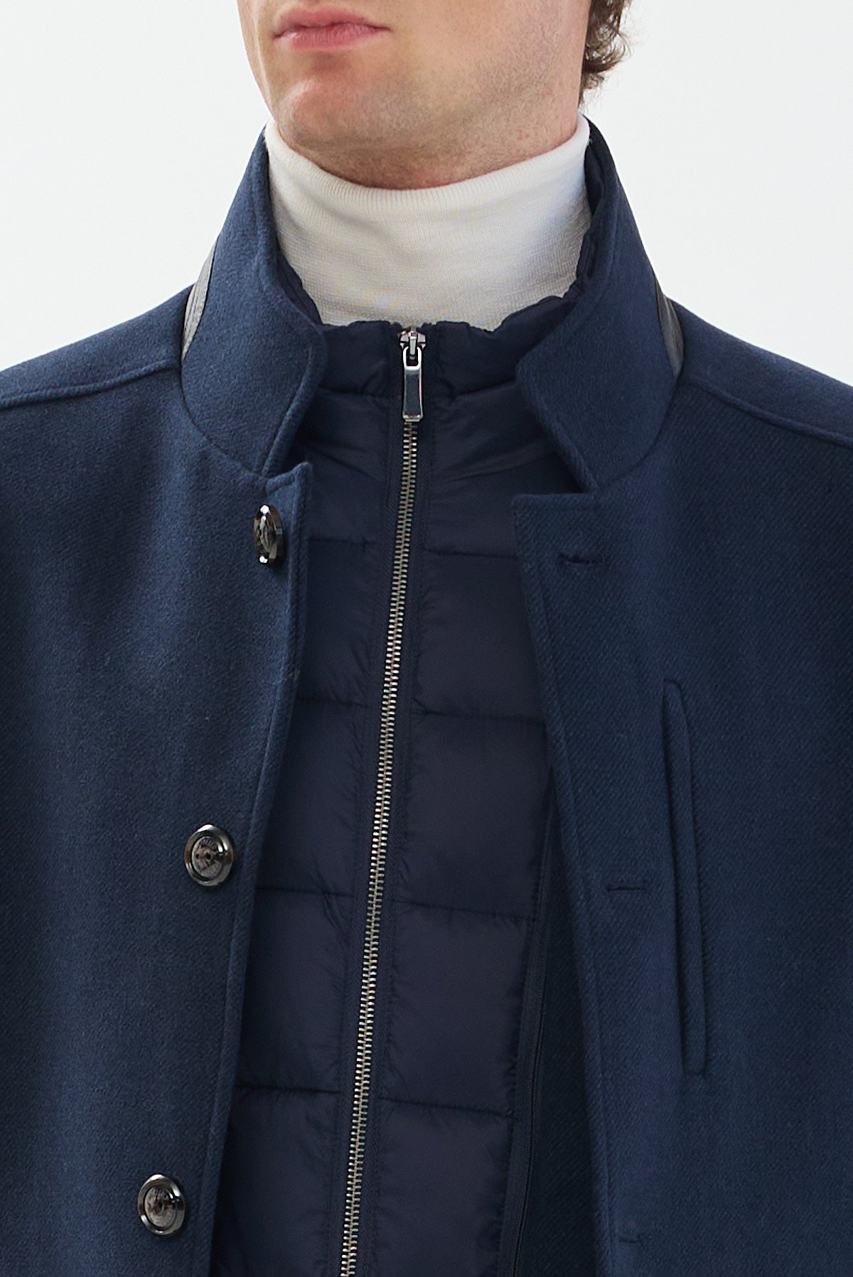 ΑΝΔΡΙΚΟ ΜΠΛΕ ΠΑΛΤΟ PORTOBELLO'S ΜΕ ΔΕΡΜΑΤΙΝΕΣ ΛΕΠΤΟΜΕΡΕΙΕΣ REGULAR FIT