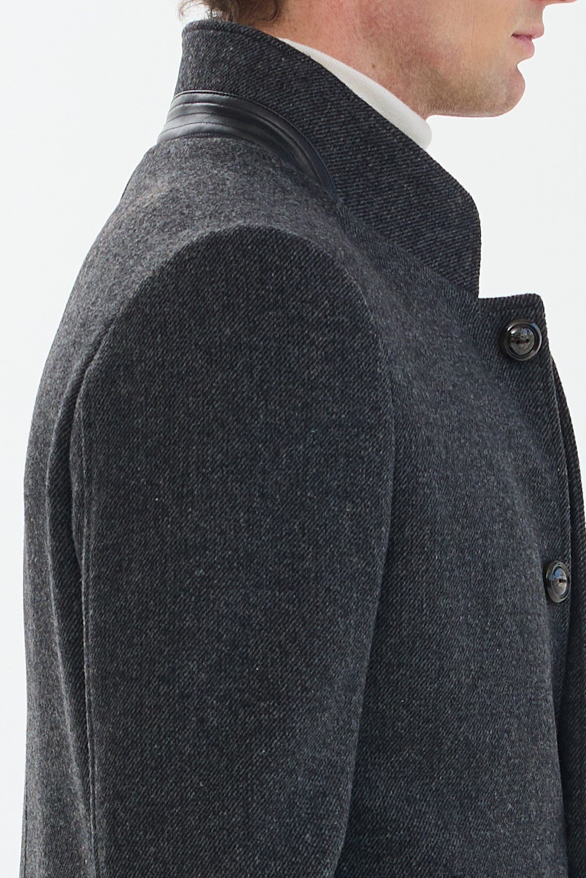 ΑΝΔΡΙΚΟ ΣΚΟΥΡΟ ΓΚΡΙ ΠΑΛΤΟ PORTOBELLO'S ΜΕ ΔΕΡΜΑΤΙΝΕΣ ΛΕΠΤΟΜΕΡΕΙΕΣ REGULAR FIT