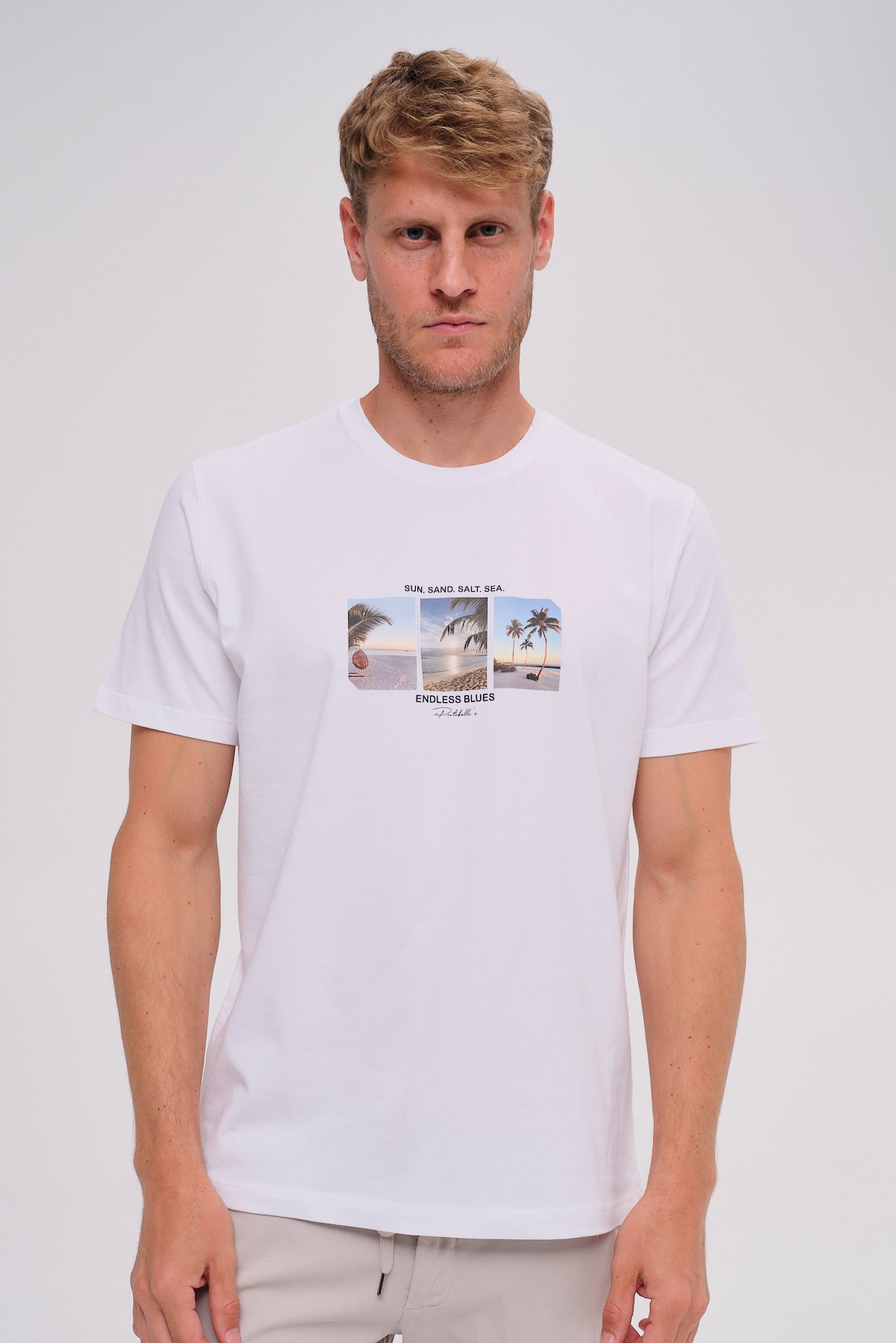 ΑΝΔΡΙΚΟ T-SHIRT PORTOBELLO'S ΛΕΥΚΟ ΜΕ ΣΤΑΜΠΑ