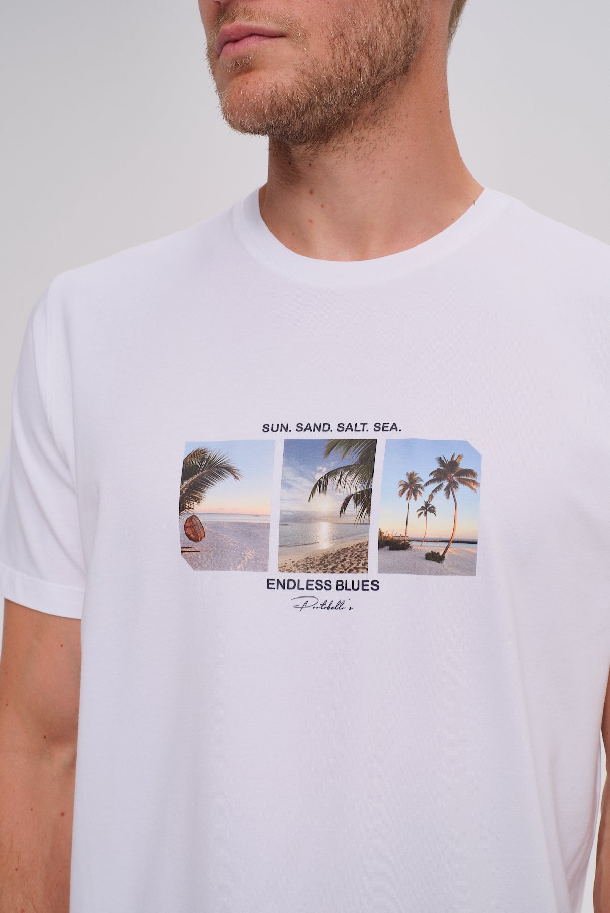 ΑΝΔΡΙΚΟ T-SHIRT PORTOBELLO'S ΛΕΥΚΟ ΜΕ ΣΤΑΜΠΑ