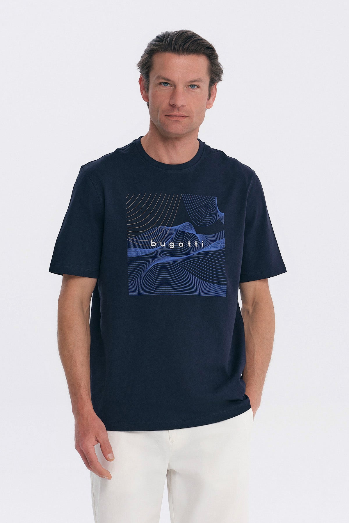 ΑΝΔΡΙΚΟ ΜΠΛΕ ΚΟΝΤΟΜΑΝΙΚΟ T-SHIRT BUGATTI