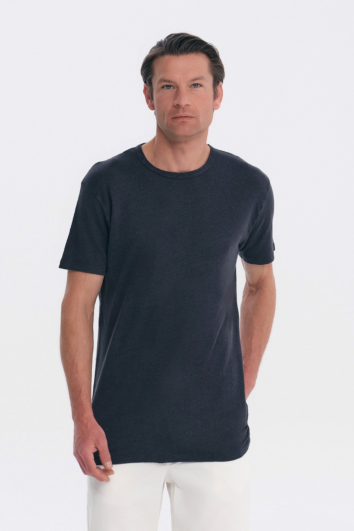 ΑΝΔΡΙΚΟ ΚΟΝΤΟΜΑΝΙΚΟ T-SHIRT ΛΙΝΟ REGULAR FIT PORTOBELLO'S ΣΤΟ ΧΡΩΜΑ ΤΟΥ ΓΡΑΦΙΤΗ