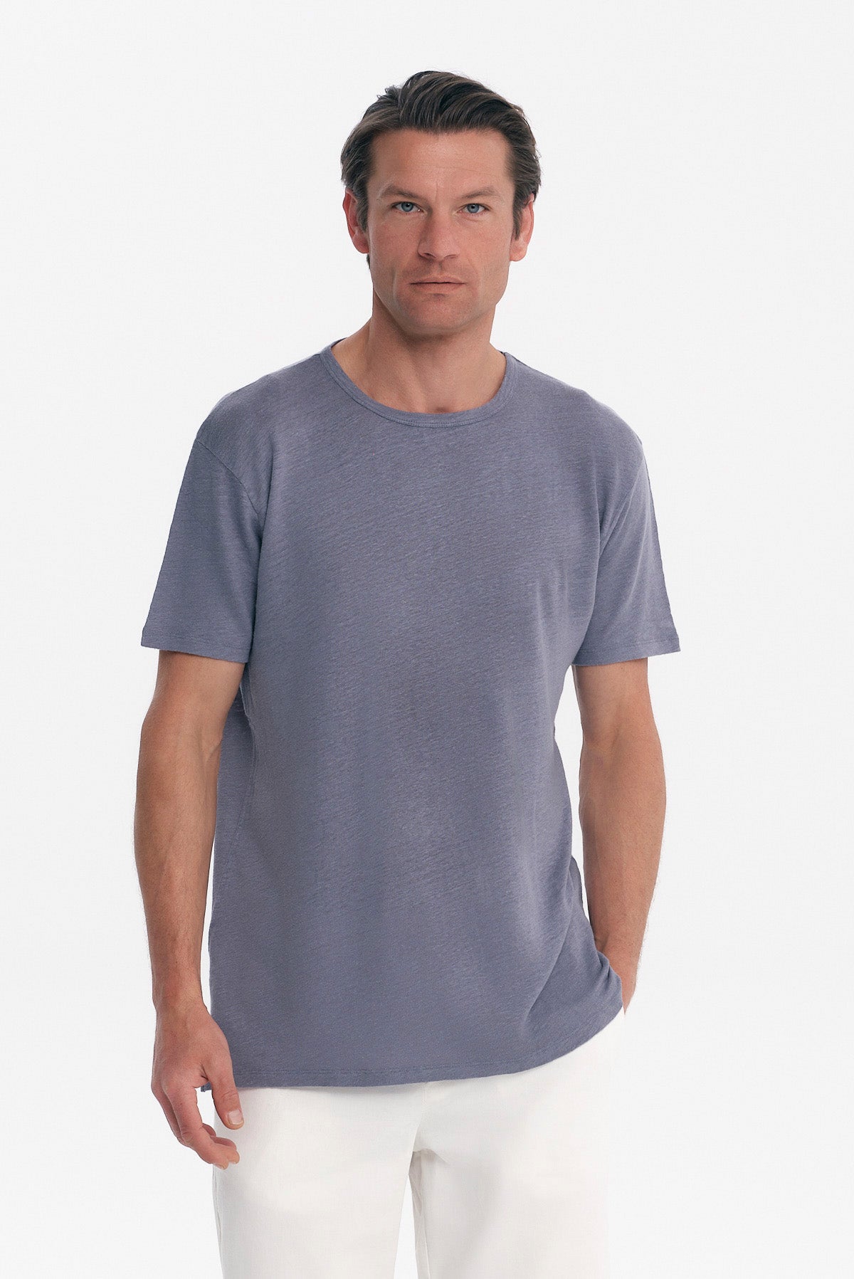 ΑΝΔΡΙΚΟ ΓΚΡΙ ΣΙΕΛ ΚΟΝΤΟΜΑΝΙΚΟ T-SHIRT ΛΙΝΟ REGULAR FIT PORTOBELLO'S