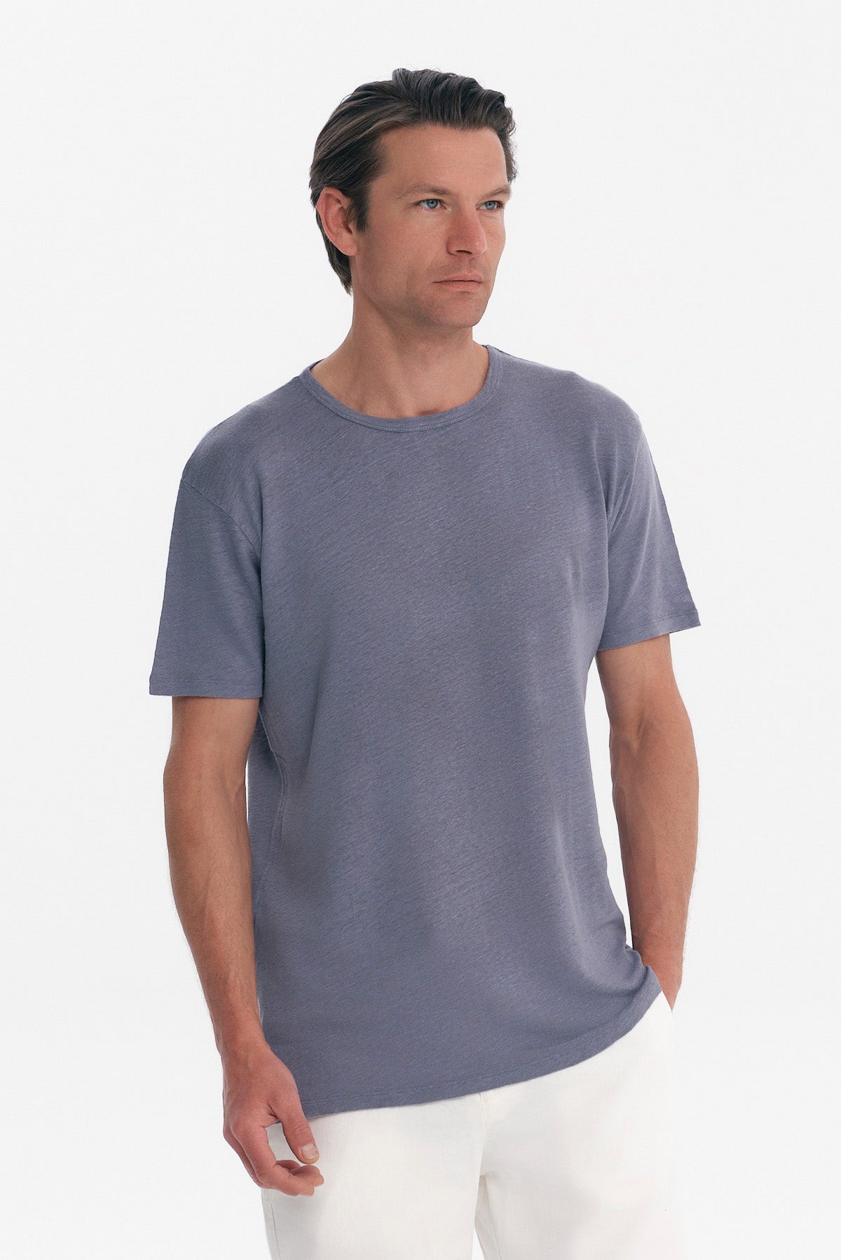 ΑΝΔΡΙΚΟ ΓΚΡΙ ΣΙΕΛ ΚΟΝΤΟΜΑΝΙΚΟ T-SHIRT ΛΙΝΟ REGULAR FIT PORTOBELLO'S