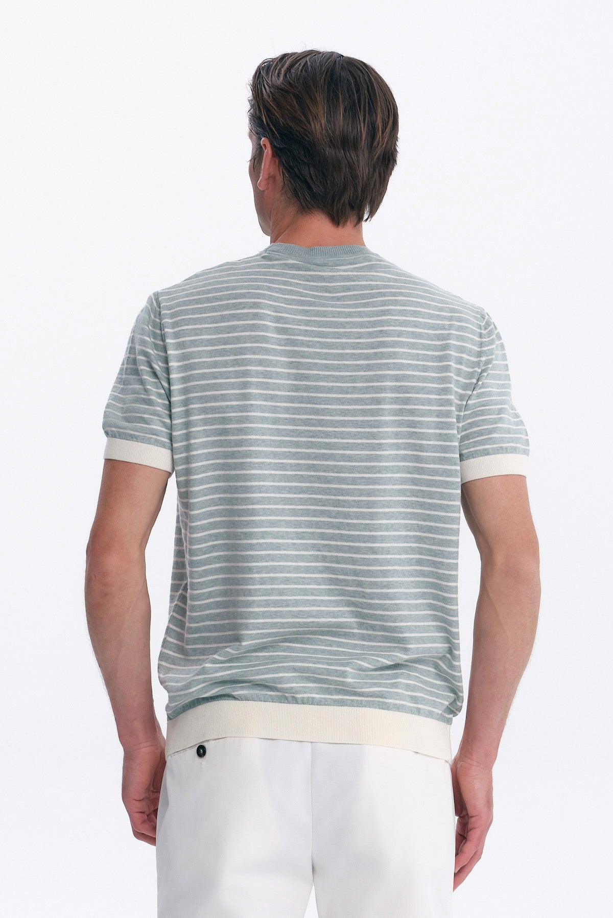 ΑΝΔΡΙΚΟ ΡΙΓΕ ΠΛΕΚΤΟ ΚΟΝΤΟΜΑΝΙΚΟ T-SHIRT ΜΑΡΙΝΙΕΡΑ PORTOBELLO'S ΣΤΟ ΧΡΩΜΑ ΤΗΣ ΜΕΝΤΑΣ