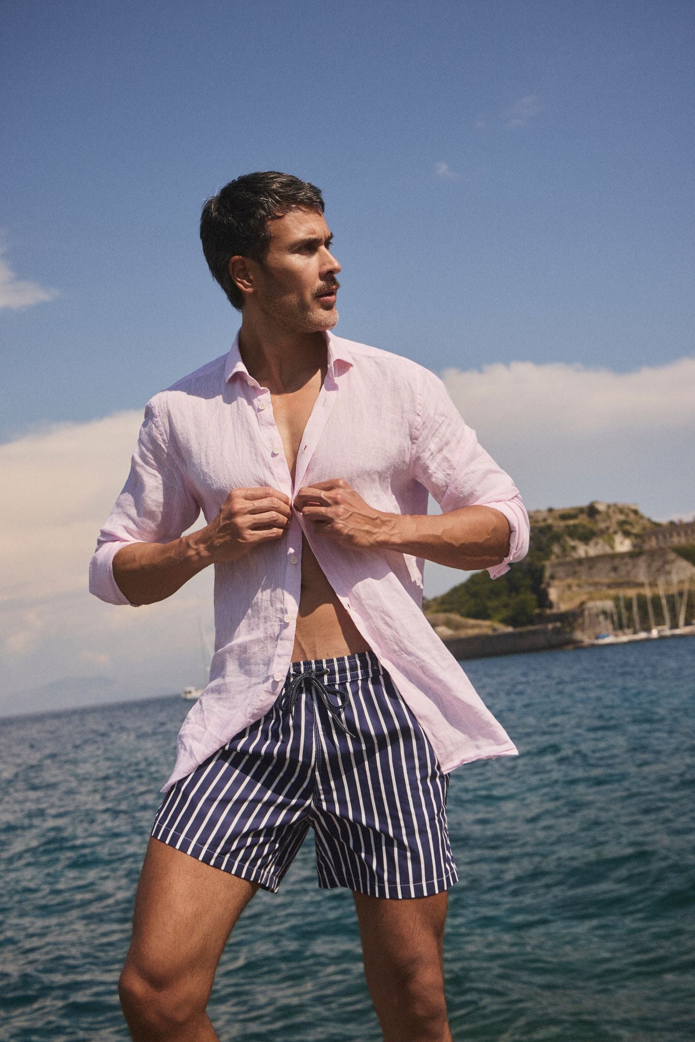 ΑΝΔΡΙΚΟ ΜΠΛΕ ΣΚΟΥΡΟ ΜΑΓΙΟ ΜΕ ΛΕΥΚΕΣ ΡΙΓΕΣ PORTOBELLO'S REGULAR FIT