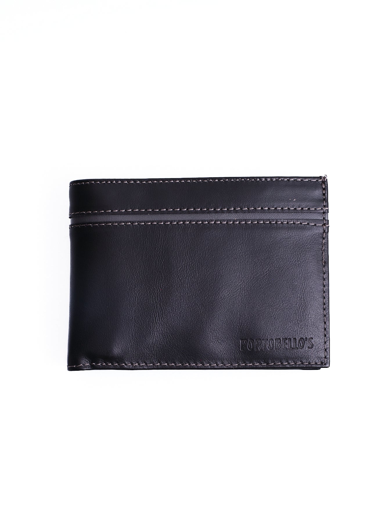 ΑΝΔΡΙΚΟ ΜΑΥΡΟ ΔΕΡΜΑΤΙΝΟ ΠΟΡΤΟΦΟΛΙ PORTOBELLO'S ΜΕ ΓΚΡΙ ΛΕΠΤΟΜΕΡΕΙΑ