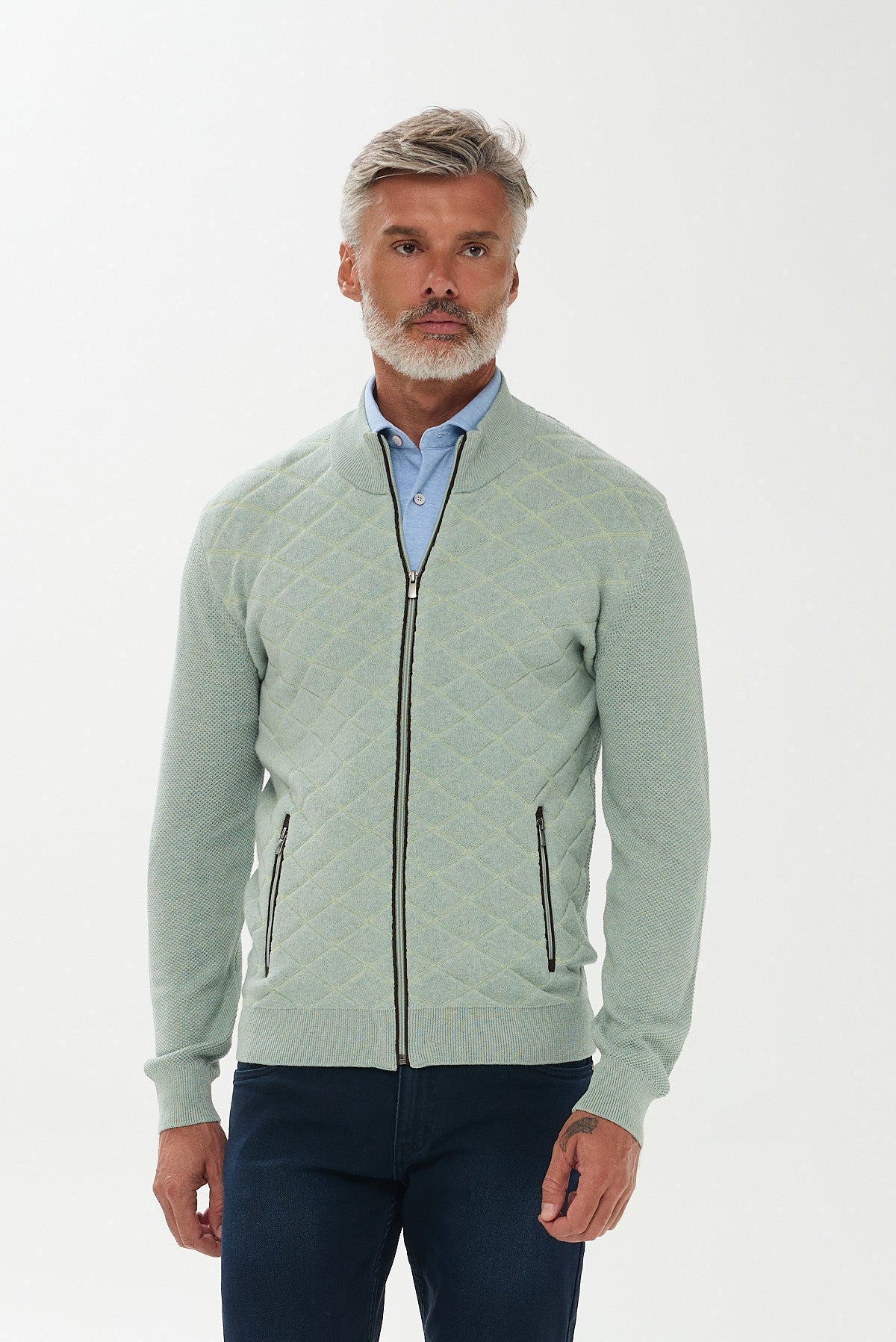 ΑΝΔΡΙΚΗ ΖΑΚΕΤΑ CARDIGAN PORTOBELLO'S ΣΕ ΧΡΩΜΑ ΜΕΝΤΑ ΜΕ ΚΑΠΙΤΟΝΕ ΣΧΕΔΙΟ REGULAR FIT