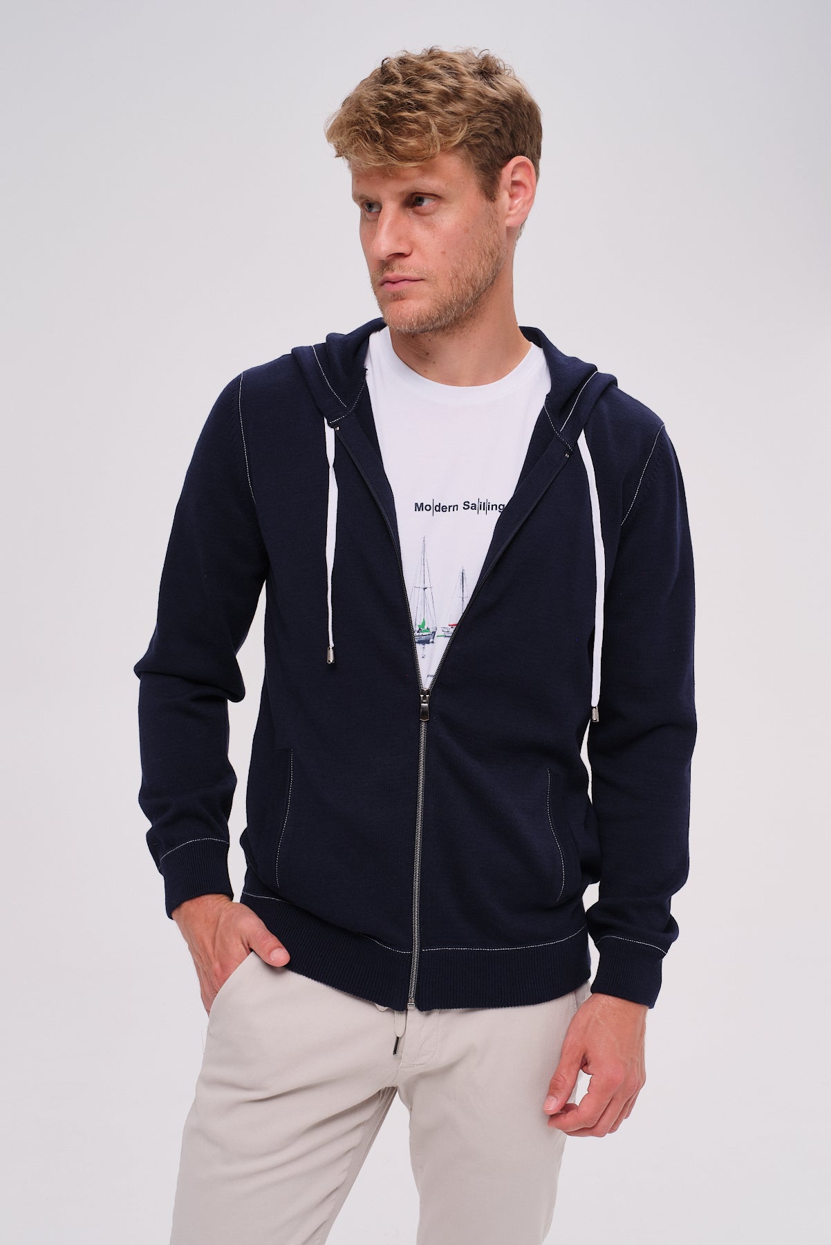 ΑΝΔΡΙΚΗ ΖΑΚΕΤΑ CARDIGAN PORTOBELLO'S ΣΕ ΜΠΛΕ NAVY ΧΡΩΜΑ ΜΕ ΚΟΥΚΟΥΛΑ