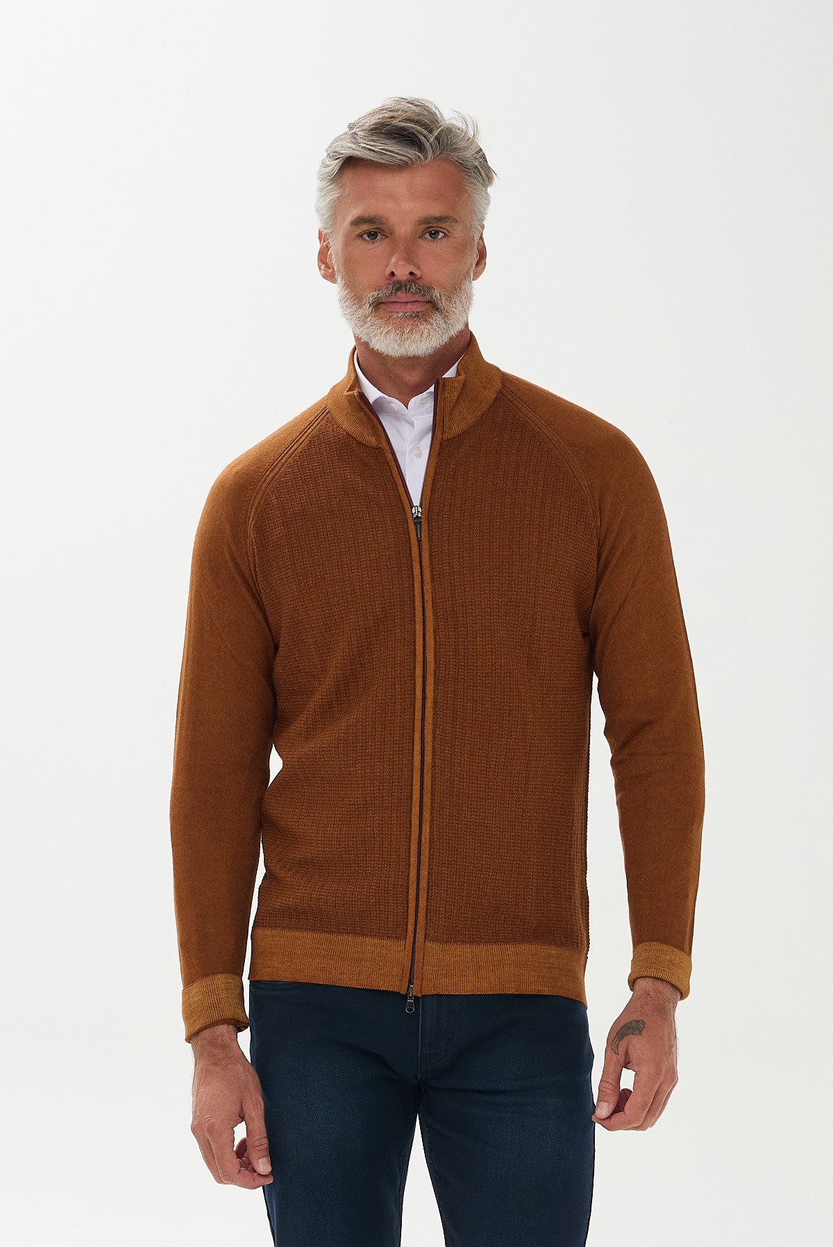 ΑΝΔΡΙΚΗ ΜΑΛΛΙΝΗ ΖΑΚΕΤΑ CARDIGAN PORTOBELLO'S ΣΕ ΤΑΜΠΑ ΧΡΩΜΑ REGULAR FIT