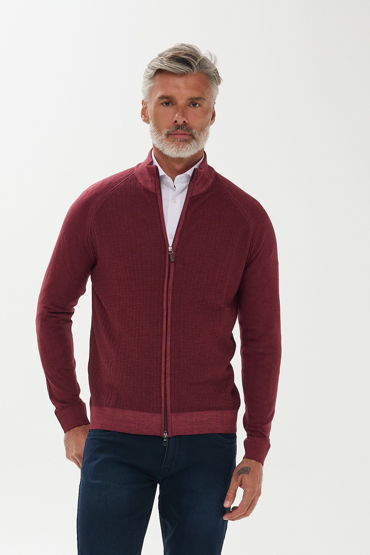 ΑΝΔΡΙΚΗ ΜΑΛΛΙΝΗ ΖΑΚΕΤΑ CARDIGAN PORTOBELLO'S ΣΕ ΜΠΟΡΝΤΟ ΧΡΩΜΑ REGULAR FIT