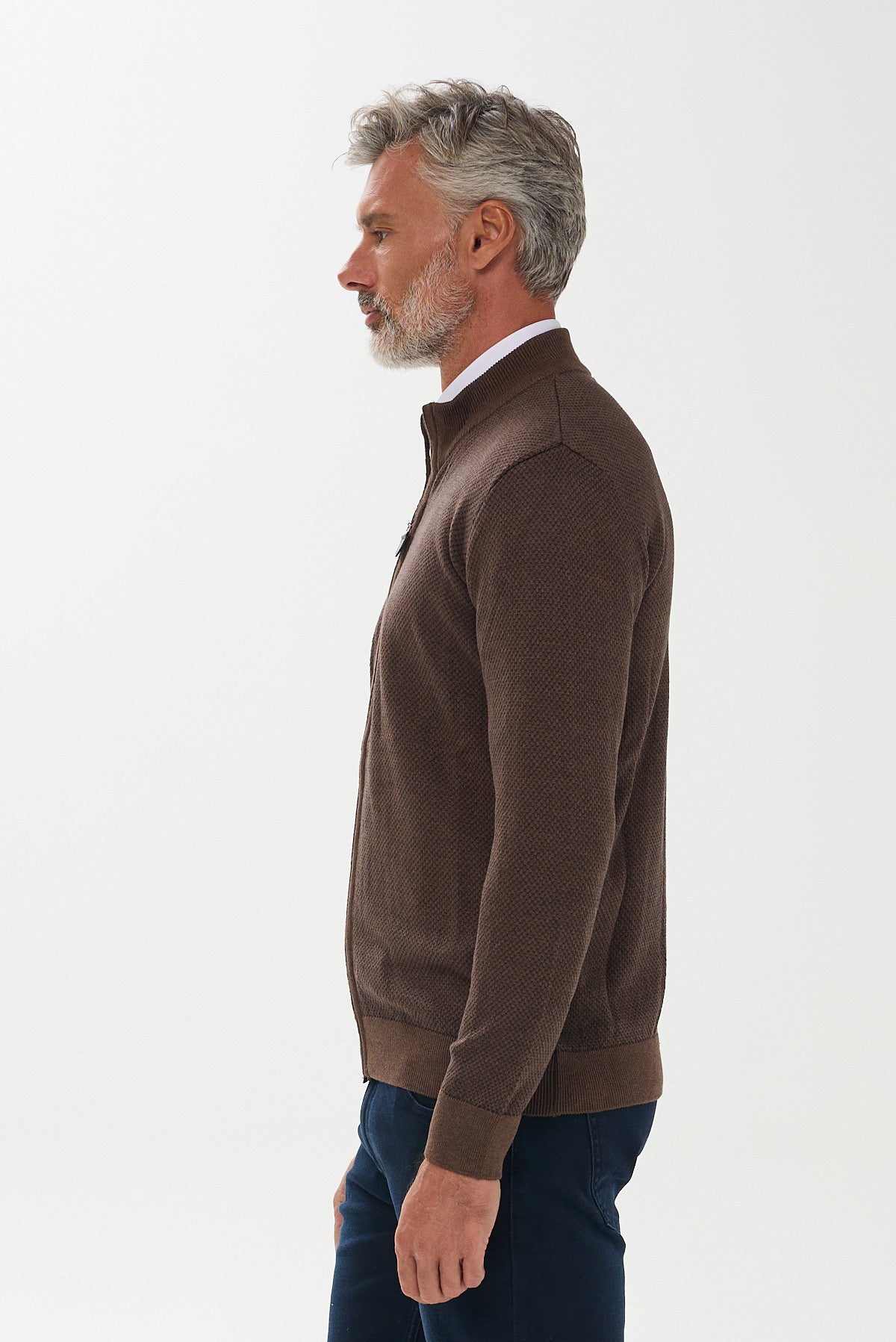 ΑΝΔΡΙΚΗ ΖΑΚΕΤΑ CARDIGAN PORTOBELLO'S ΣΕ ΑΠΟΧΡΩΣΗ ΚΑΦΕ ΜΠΛΕ ΜΕ ΜΙΚΡΟΣΧΕΔΙΟ REGULAR FIT