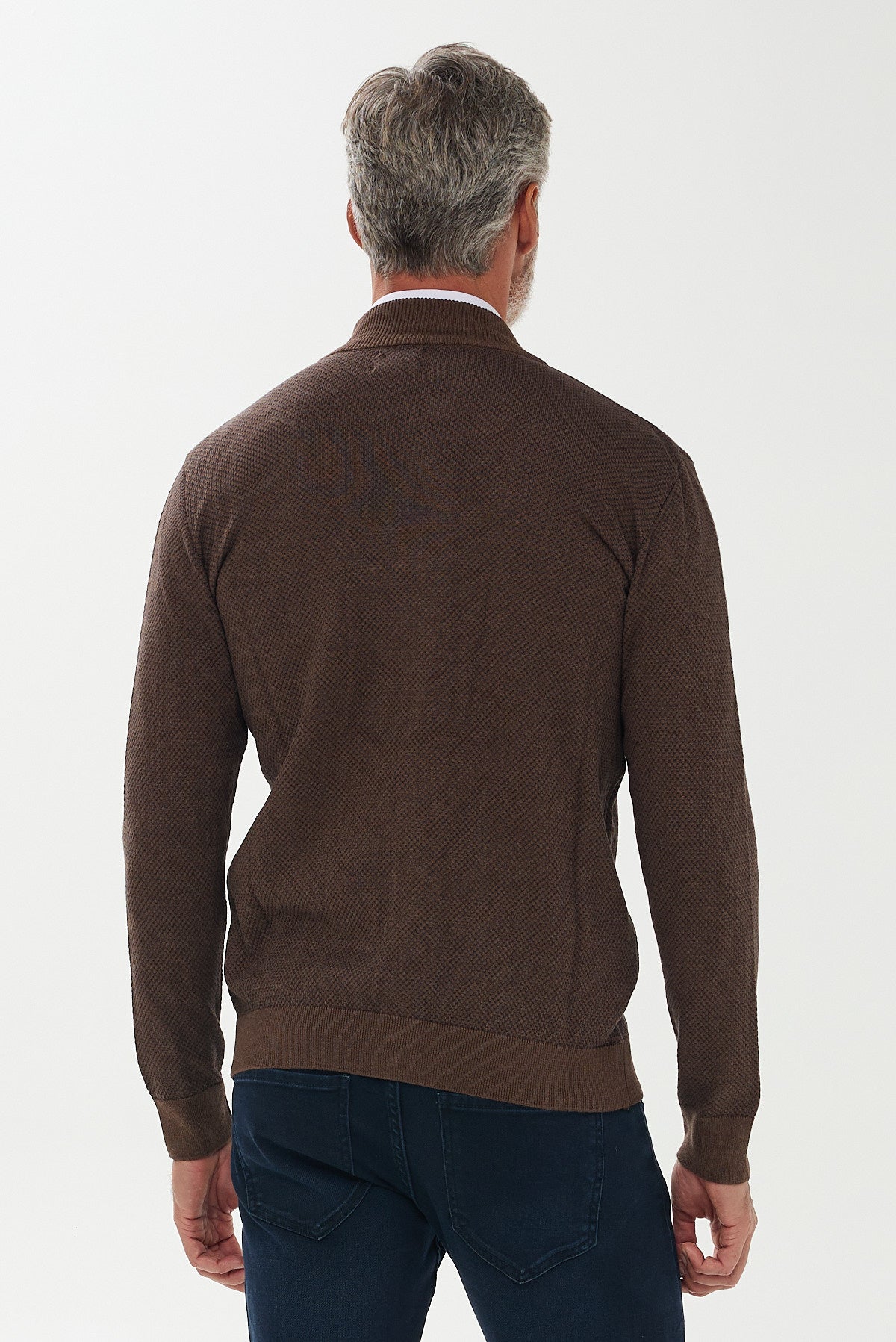 ΑΝΔΡΙΚΗ ΖΑΚΕΤΑ CARDIGAN PORTOBELLO'S ΣΕ ΑΠΟΧΡΩΣΗ ΚΑΦΕ ΜΠΛΕ ΜΕ ΜΙΚΡΟΣΧΕΔΙΟ REGULAR FIT