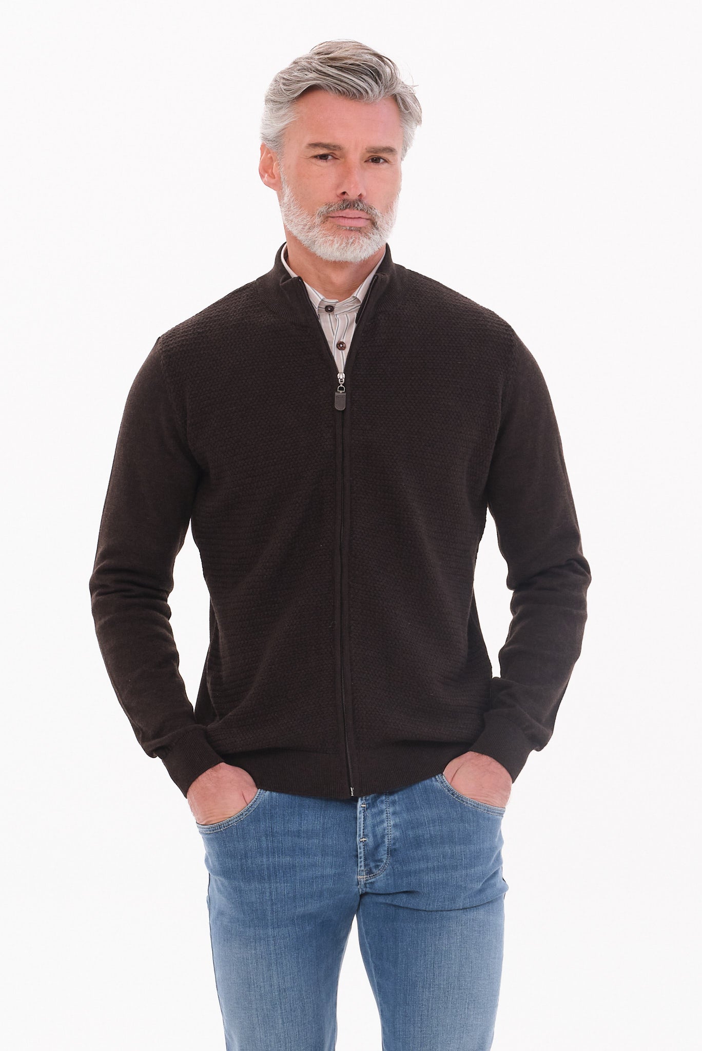 ΑΝΔΡΙΚΗ ΖΑΚΕΤΑ ΚΑΦΕ CARDIGAN LES GENT'S REGULAR FIT ΜΕ ΜΙΚΡΟΣΧΕΔΙΟ