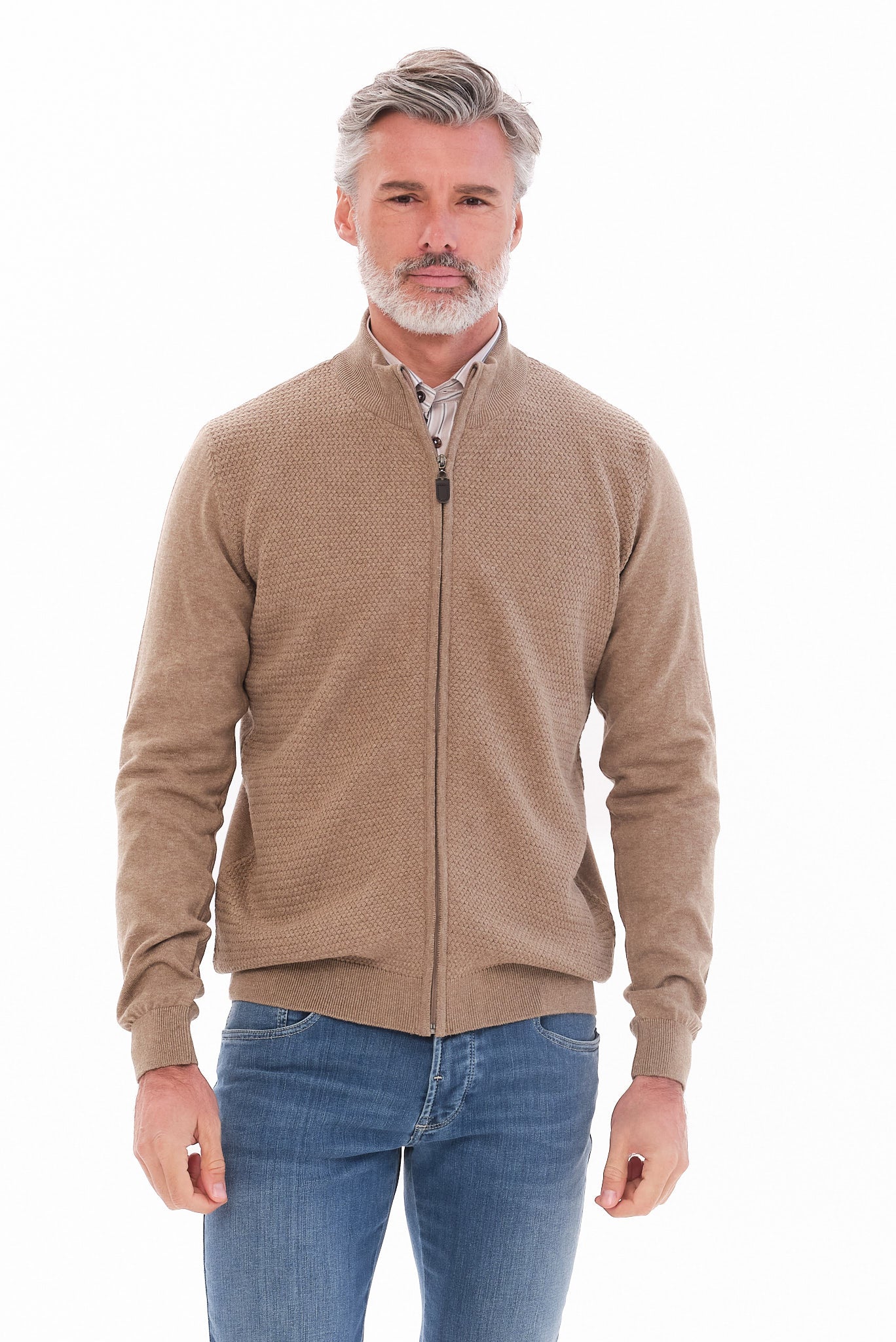 ΑΝΔΡΙΚΗ ΖΑΚΕΤΑ ΜΠΕΖ ΣΚΟΥΡΟ CARDIGAN LES GENT'S REGULAR FIT ΜΕ ΜΙΚΡΟΣΧΕΔΙΟ