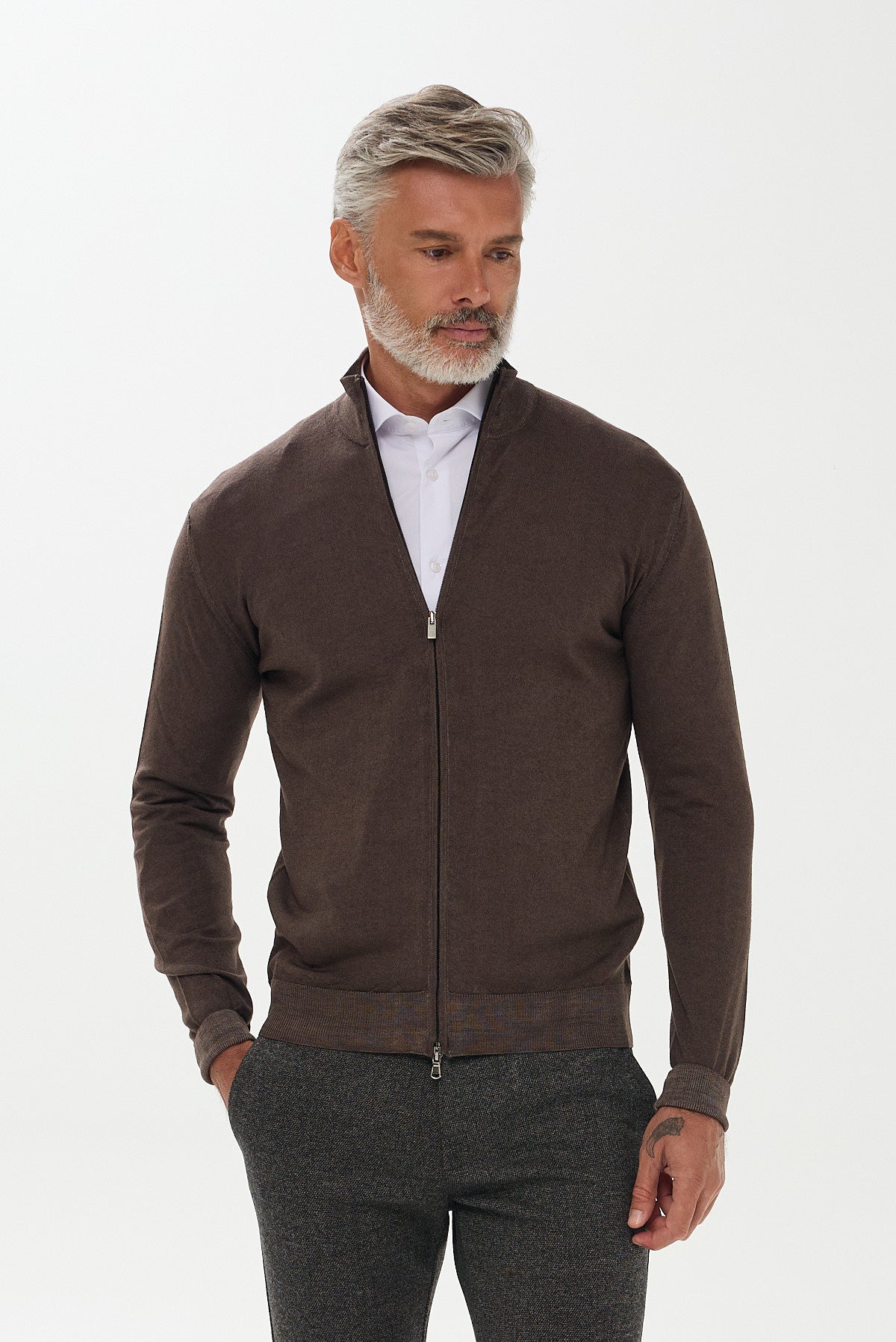 ΑΝΔΡΙΚΗ ΜΑΛΛΙΝΗ ΖΑΚΕΤΑ CARDIGAN ΣΕ ΚΑΦΕ ΧΡΩΜΑ PORTOBELLO'S REGULAR FIT