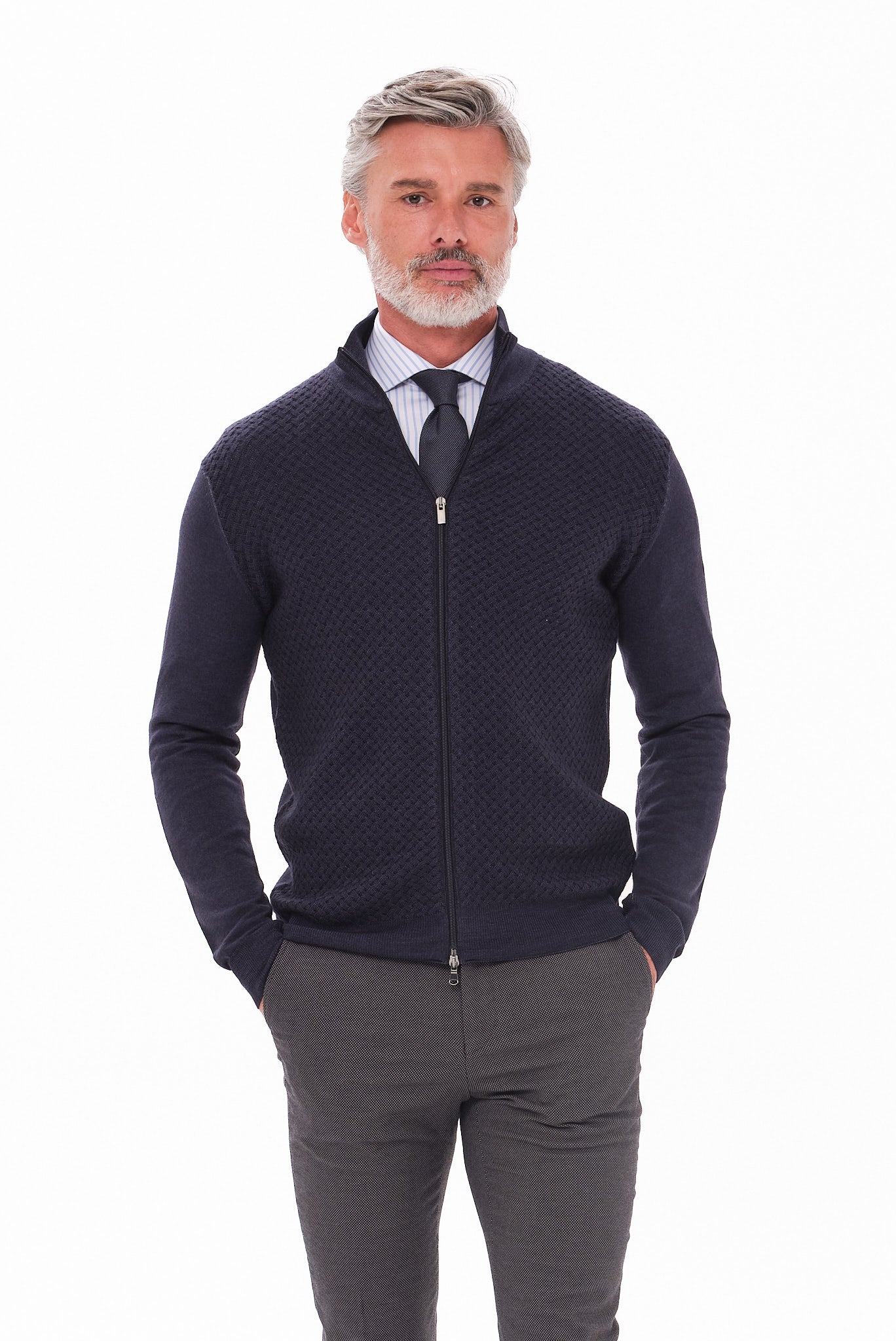 ΑΝΔΡΙΚΗ ΜΠΛΕ ΜΑΛΛΙΝΗ ΖΑΚΕΤΑ CARDIGAN ΜΕ ΜΙΚΡΟΣΧΕΔΙΟ REGULAR FIT