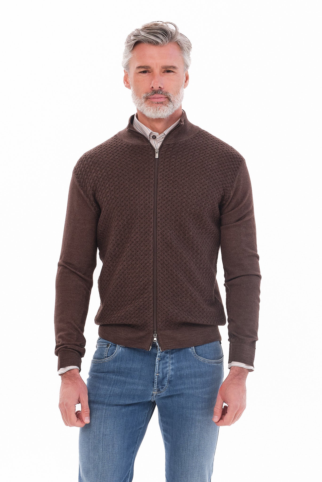 ΑΝΔΡΙΚΗ ΚΑΦΕ ΜΑΛΛΙΝΗ ΖΑΚΕΤΑ CARDIGAN ΜΕ ΜΙΚΡΟΣΧΕΔΙΟ REGULAR FIT