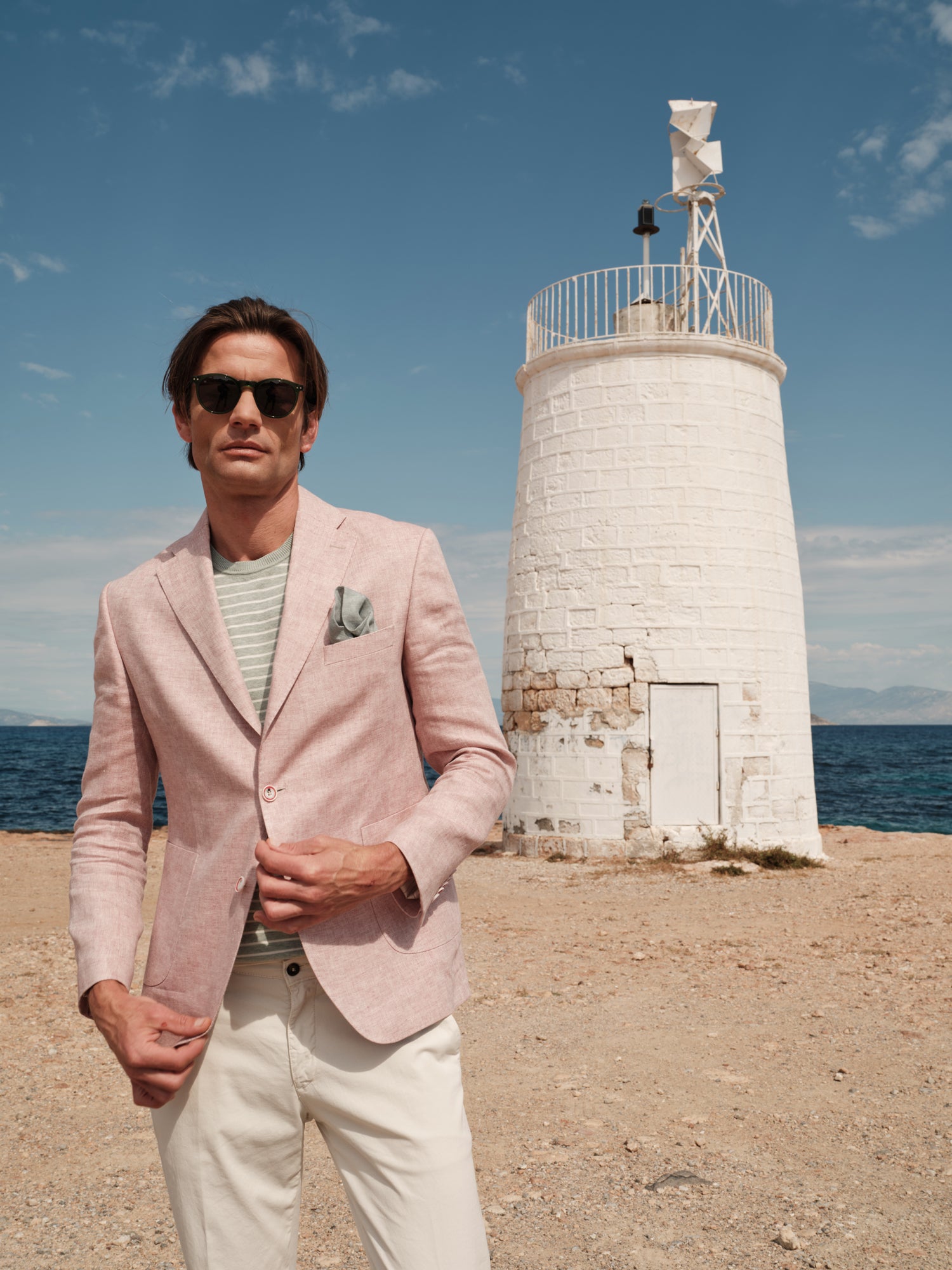 ΑΝΔΡΙΚΟ ΡΟΖ ΛΙΝΟ ΣΑΚΑΚΙ SLIM FIT PORTOBELLO'S ΣΕ ΥΦΑΣΜΑ ANGELICO