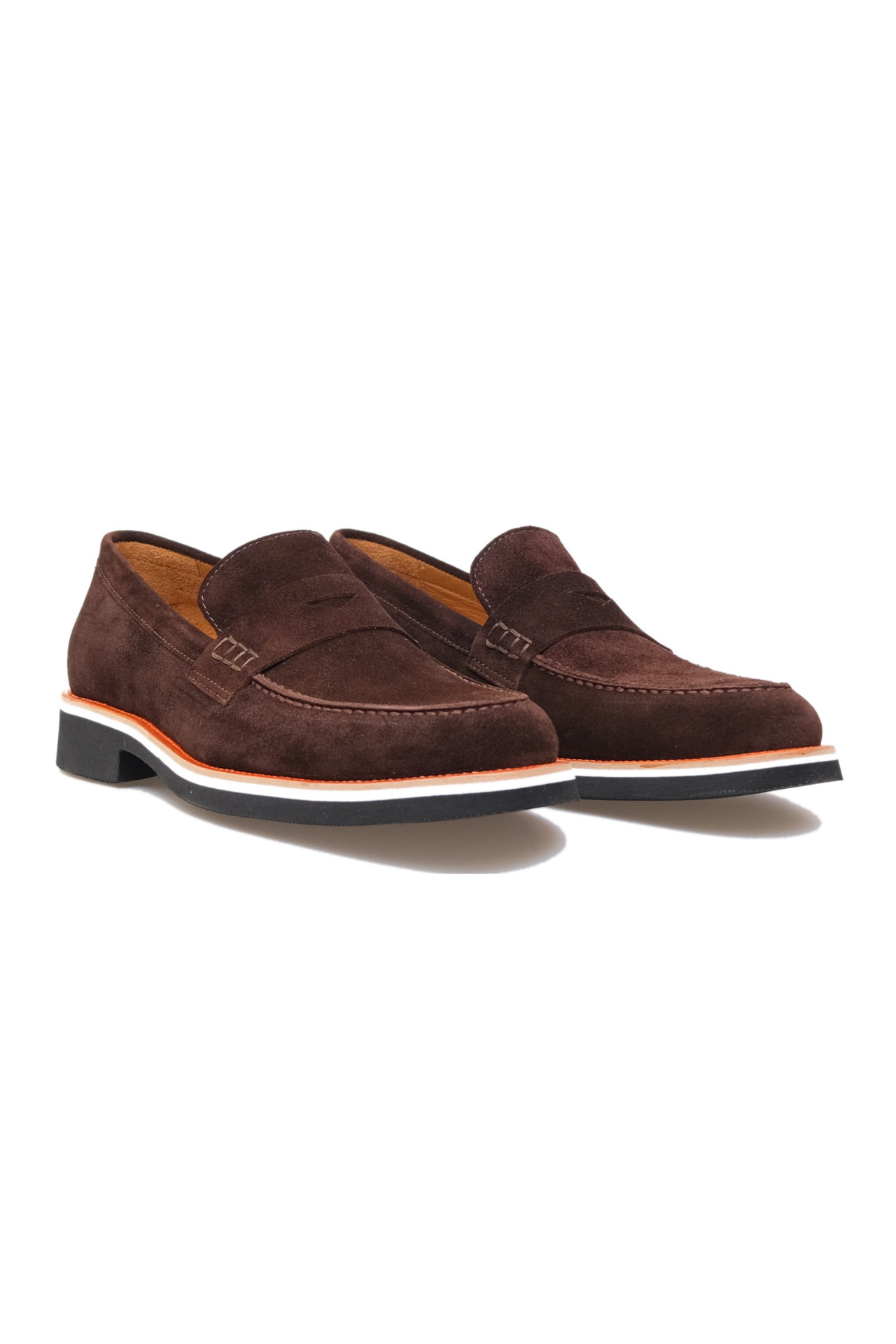ΑΝΔΡΙΚΑ ΠΑΠΟΥΤΣΙΑ SUEDE PENNY LOAFERS PORTOBELLO'S ΚΑΦΕ ΜΕ ΛΕΥΚΗ ΚΑΙ ΠΟΡΤΟΚΑΛΙ ΛΕΠΤΟΜΕΡΕΙΑ