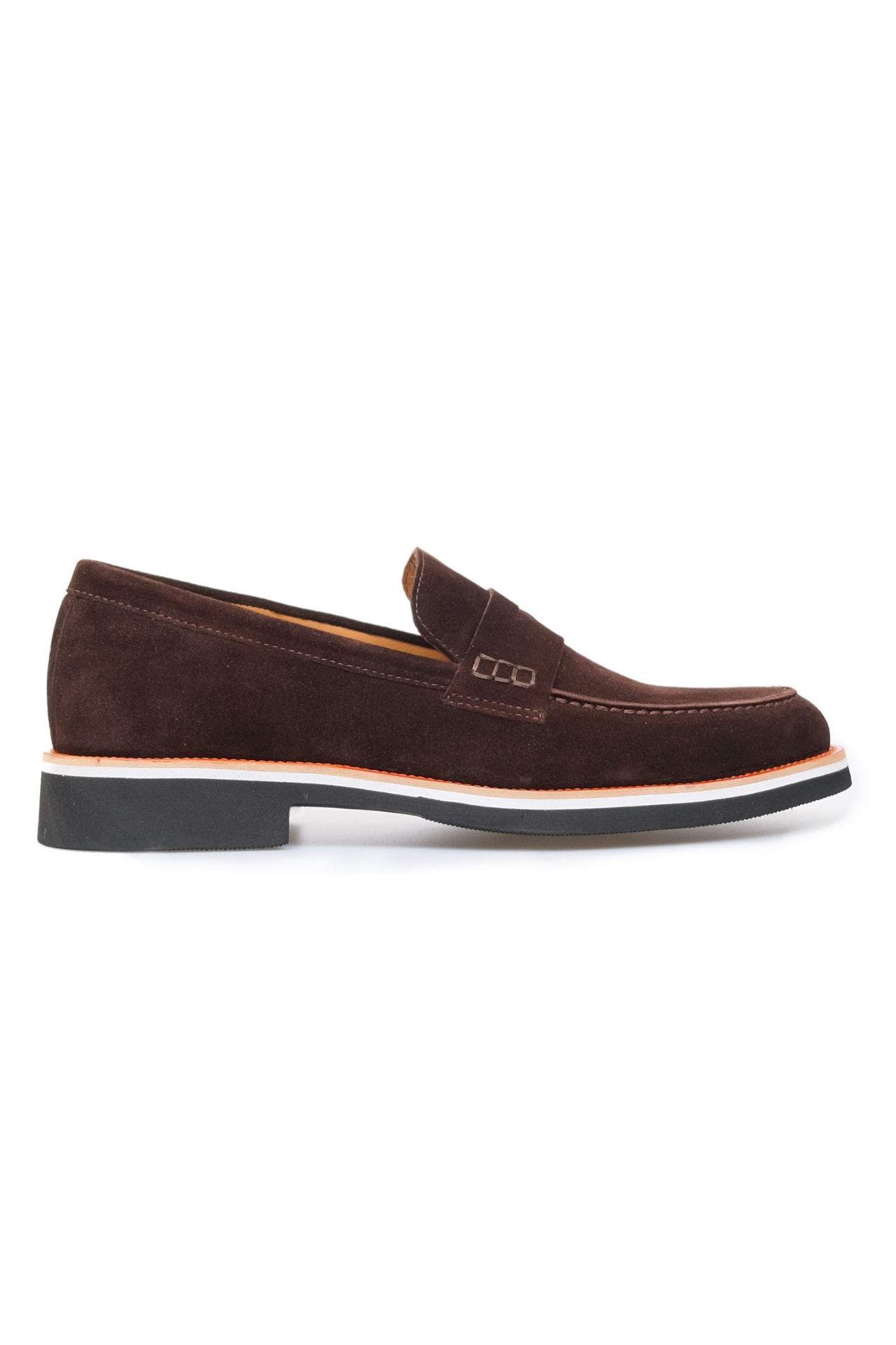 ΑΝΔΡΙΚΑ ΠΑΠΟΥΤΣΙΑ SUEDE PENNY LOAFERS PORTOBELLO'S ΚΑΦΕ ΜΕ ΛΕΥΚΗ ΚΑΙ ΠΟΡΤΟΚΑΛΙ ΛΕΠΤΟΜΕΡΕΙΑ