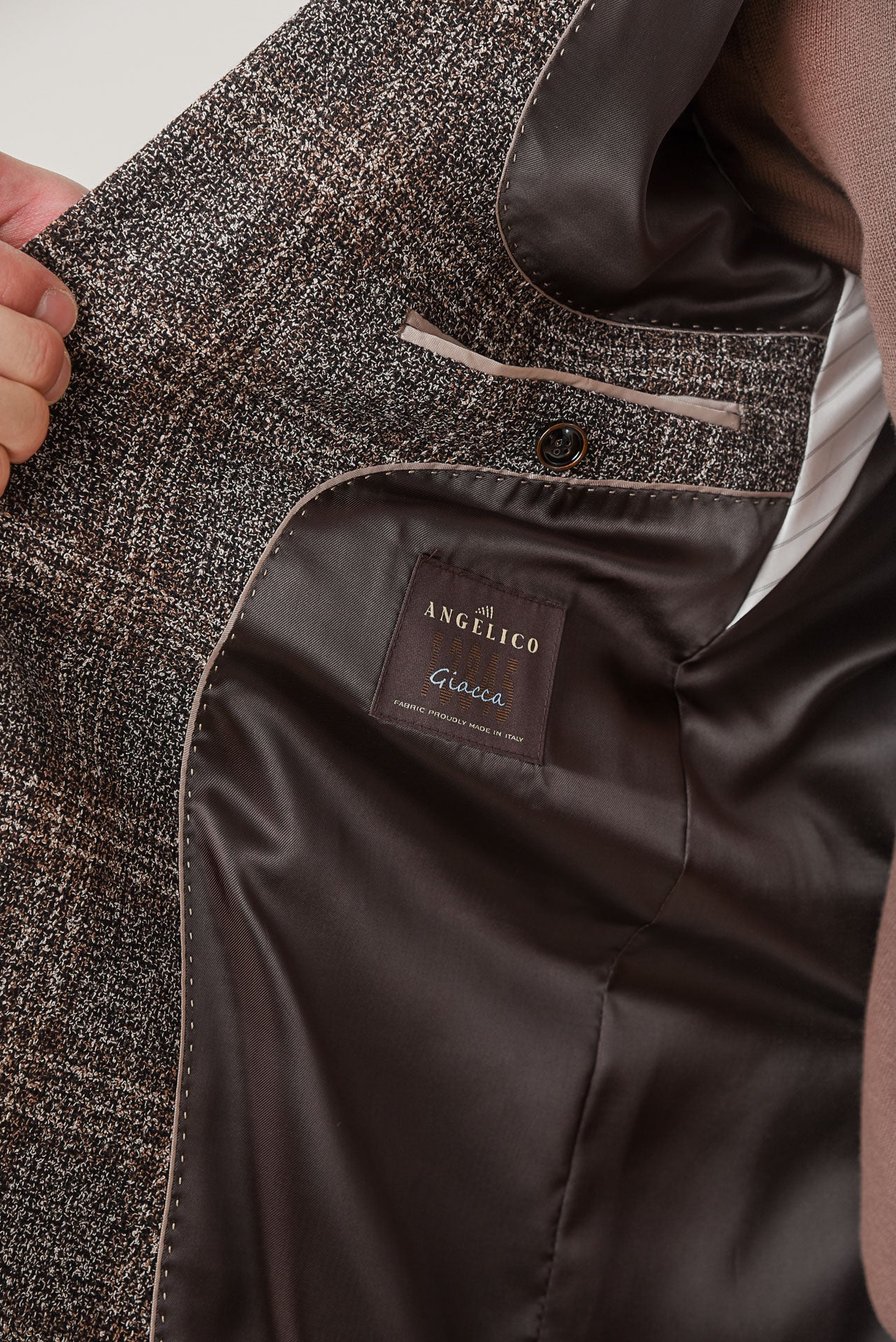 ΑΝΔΡΙΚΟ ΚΑΡΟ ΣΑΚΑΚΙ PORTOBELLO'S ΣΕ ΓΚΡΙ-ΜΠΕΖ ΧΡΩΜΑ ΚΑΙ ΚΑΦΕ ΚΑΡΟ ANGELICO