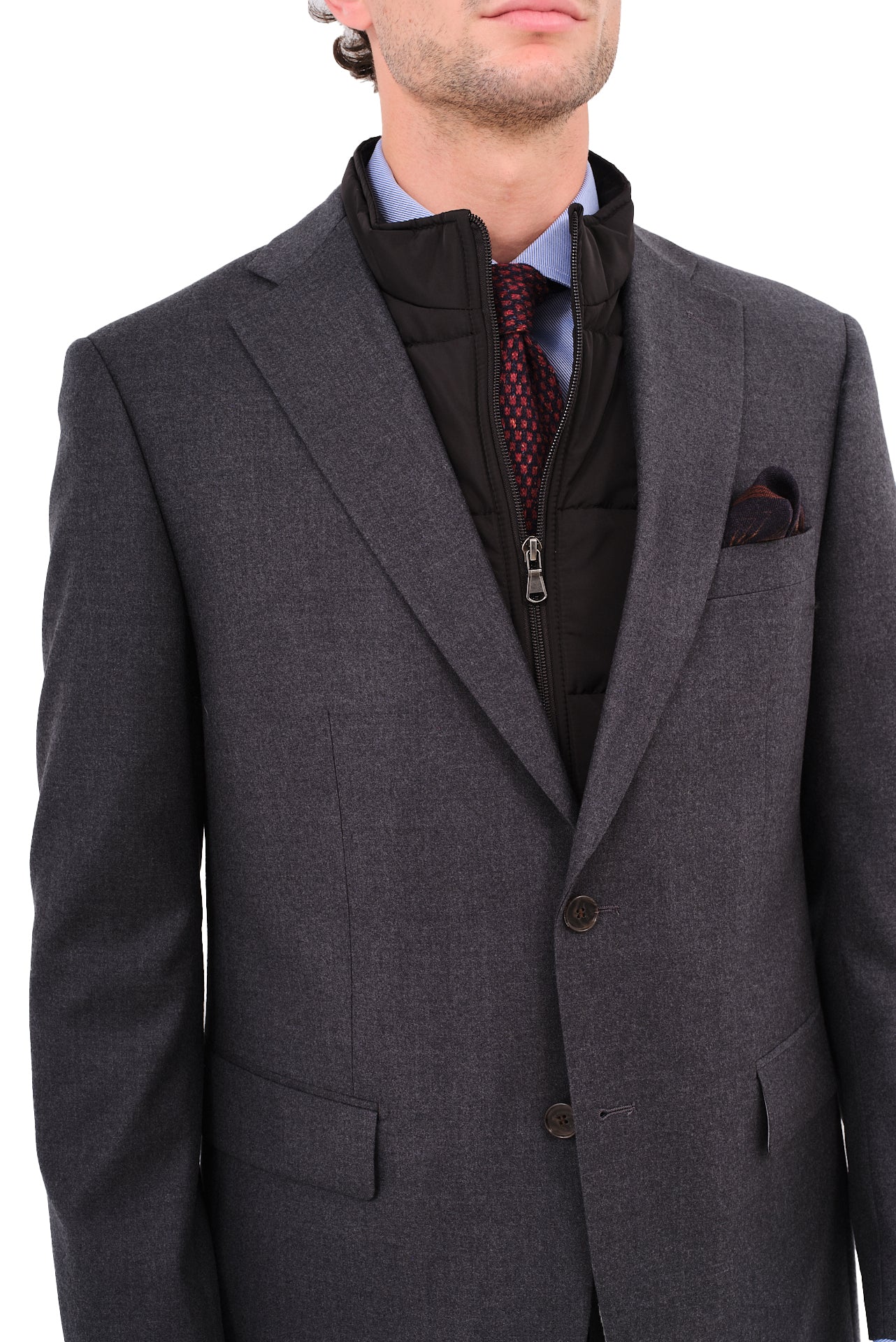 ΑΝΔΡΙΚΟ ΓΚΡΙ ΣΚΟΥΡΟ ΣΑΚΑΚΙ PORTOBELLO'S ΜΕ ΜΠΛΕ ΑΠΟΣΠΩΜΕΝΗ ΜΟΣΤΡΑ SLIM FIT